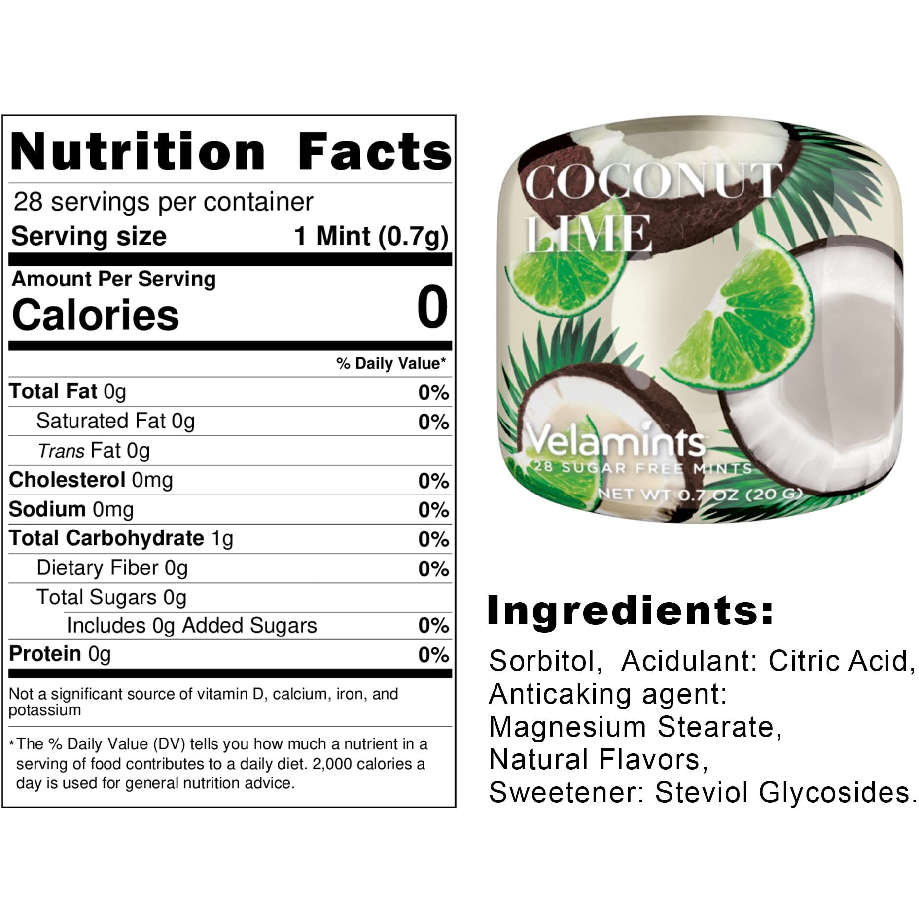 Velamints Sugar Free Mints - Breath Mints Tin Expressions Coconut Lime - Aspartame-Free Sweetened With Stevia, 20 Gram (Pack Of 6 Tins)