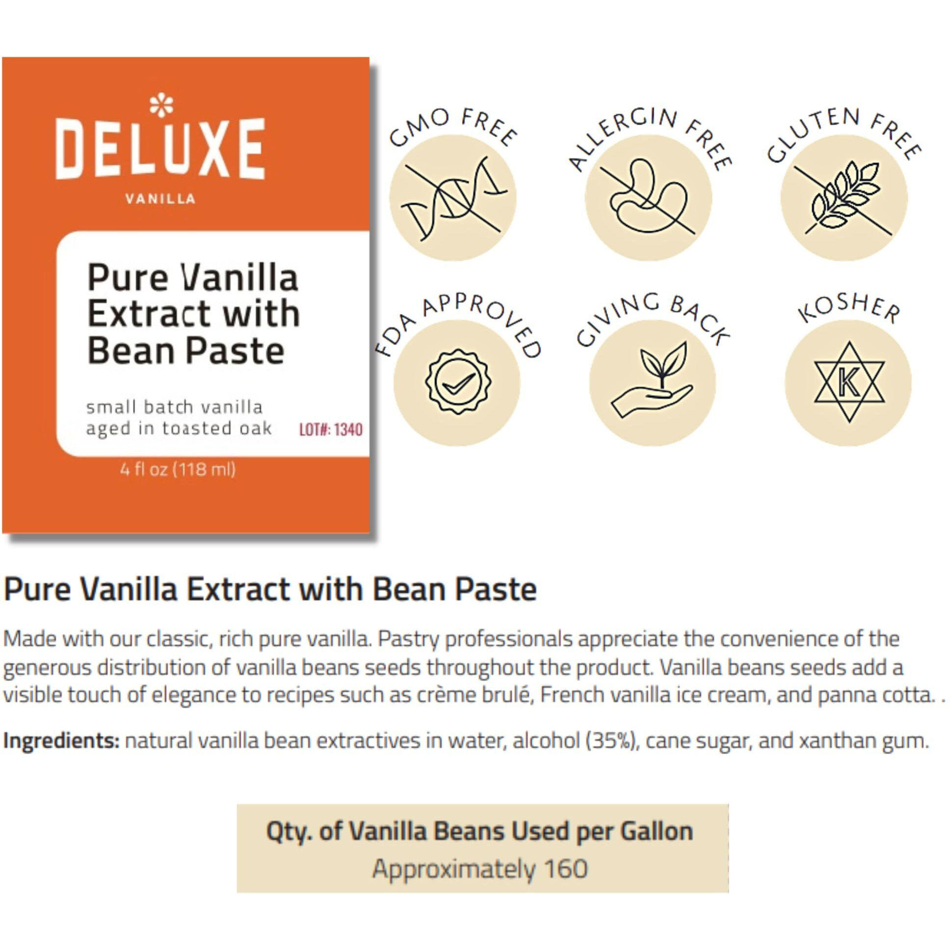 Vanilla Bean Paste For Baking (4Oz) Deluxe Vanilla, Made From Pure Vanilla Extract And Vanilla Bean Caviar. Small Batch Rich Creamy Vanilla Flavor From Ugandan Vanilla Beans