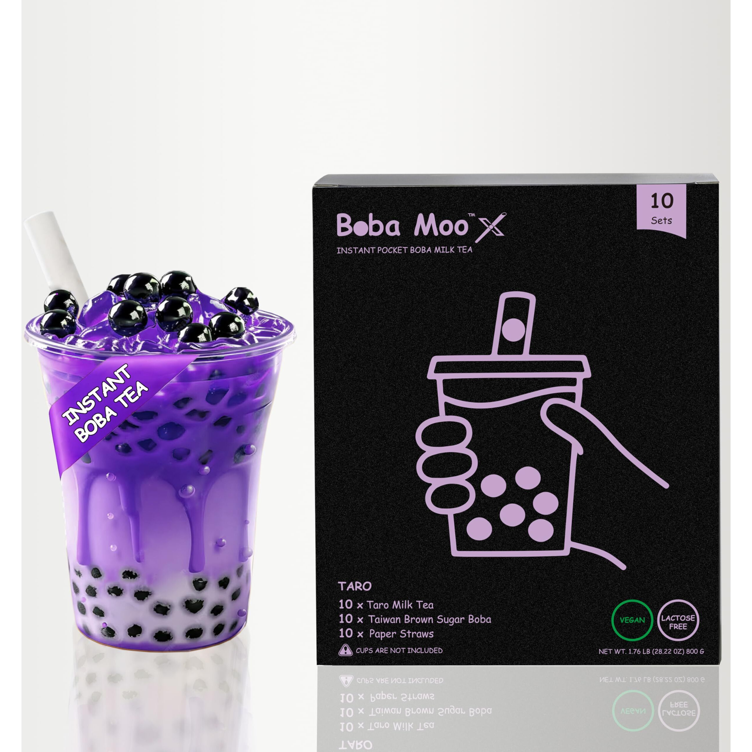Boba Moo X Premium Boba Tea Kit With Taro Milk Tea Flavor - Only 5,000 Kits Yearly, Small Batch Bubble Tea Kit With Boba Tapioca Pearls, Exceptional Taste & Chewiness, Vegan, Lactose-Free, 10 Servings