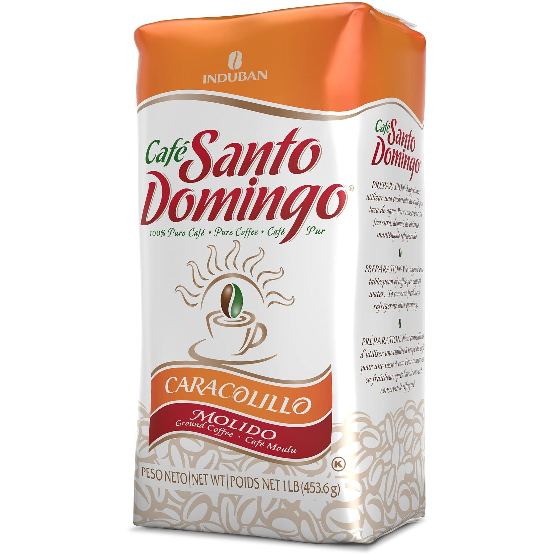 Caf   Santo Domingo Caracolillo, 16 Oz Bag, Ground Peaberry Coffee, Medium Roast - Product From The Dominican Republic (Pack Of 1)