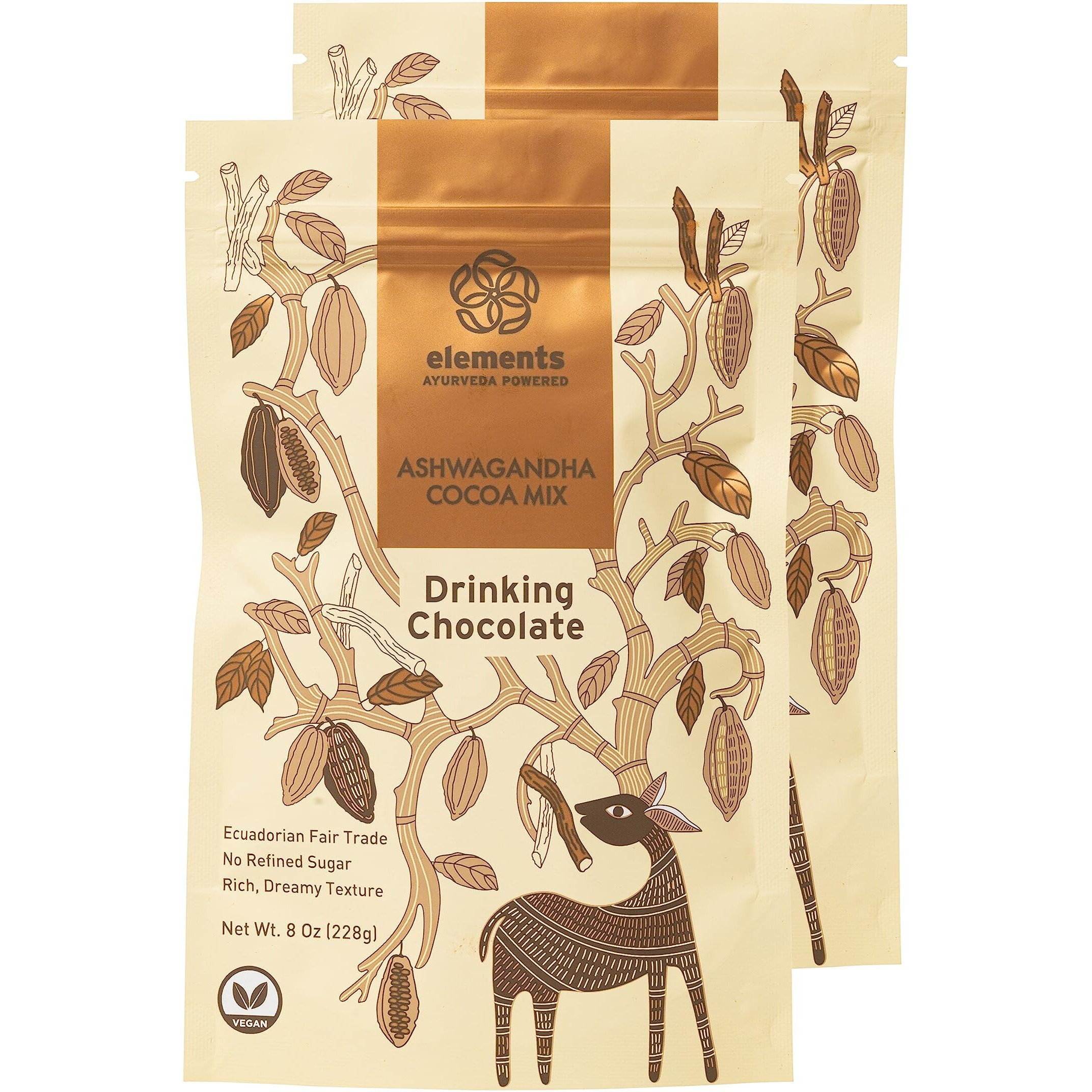 Elements Truffles Ashwagandha Dark Hot Chocolate -Heavy Metal Tested- All-Natural, Handmade, Dark Hot Chocolate Mix With Ecuadorian, Fair Trade, Organic Cacao Powder - Vegan Hot Cocoa Mix - 16 Oz