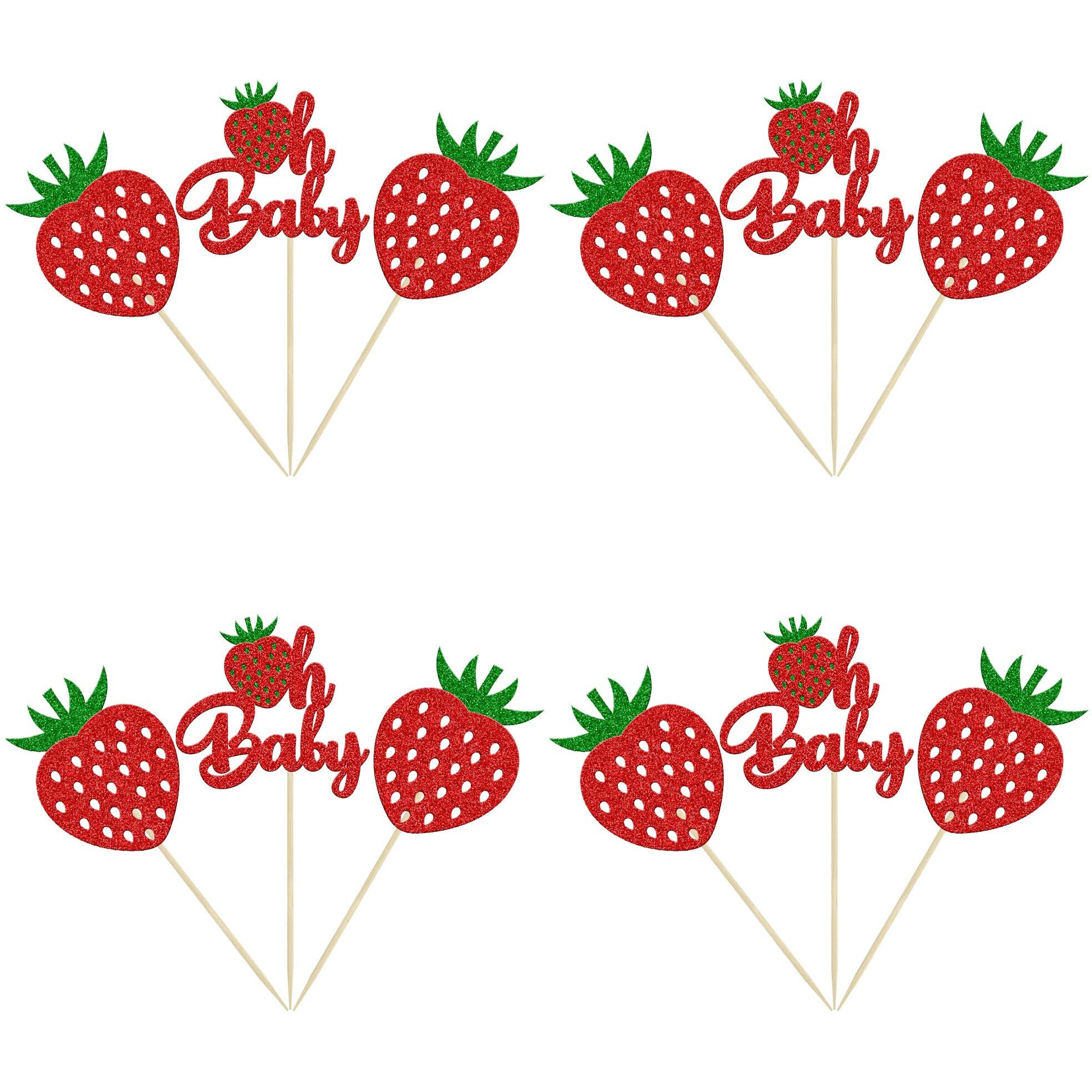 24Pcs Strawberry Oh Baby Cupcake Toppers Glitter Fruit Theme Babyshower Strawberry Cupcake Picks For Gender Reveal Baby Shower Kids Boys Girls Birthday Party Cake Decorations Supplies