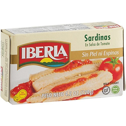 Iberia Skinless & Boneless Sardines In Tomato, 4.2 Ounce (Pack Of 12) Gluten Free, Non Gmo, Moist And Tender Low-Carb, Convenient Superfood