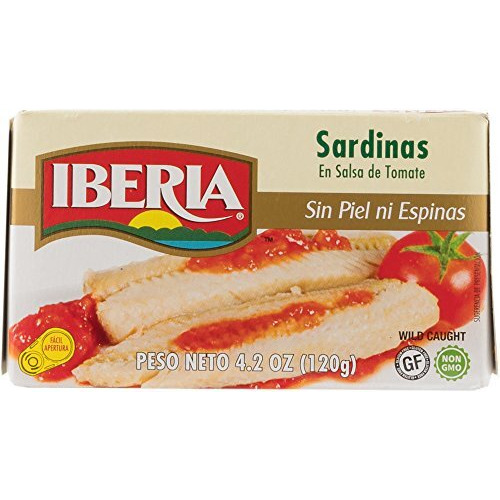 Iberia Skinless & Boneless Sardines In Tomato, 4.2 Ounce (Pack Of 12) Gluten Free, Non Gmo, Moist And Tender Low-Carb, Convenient Superfood