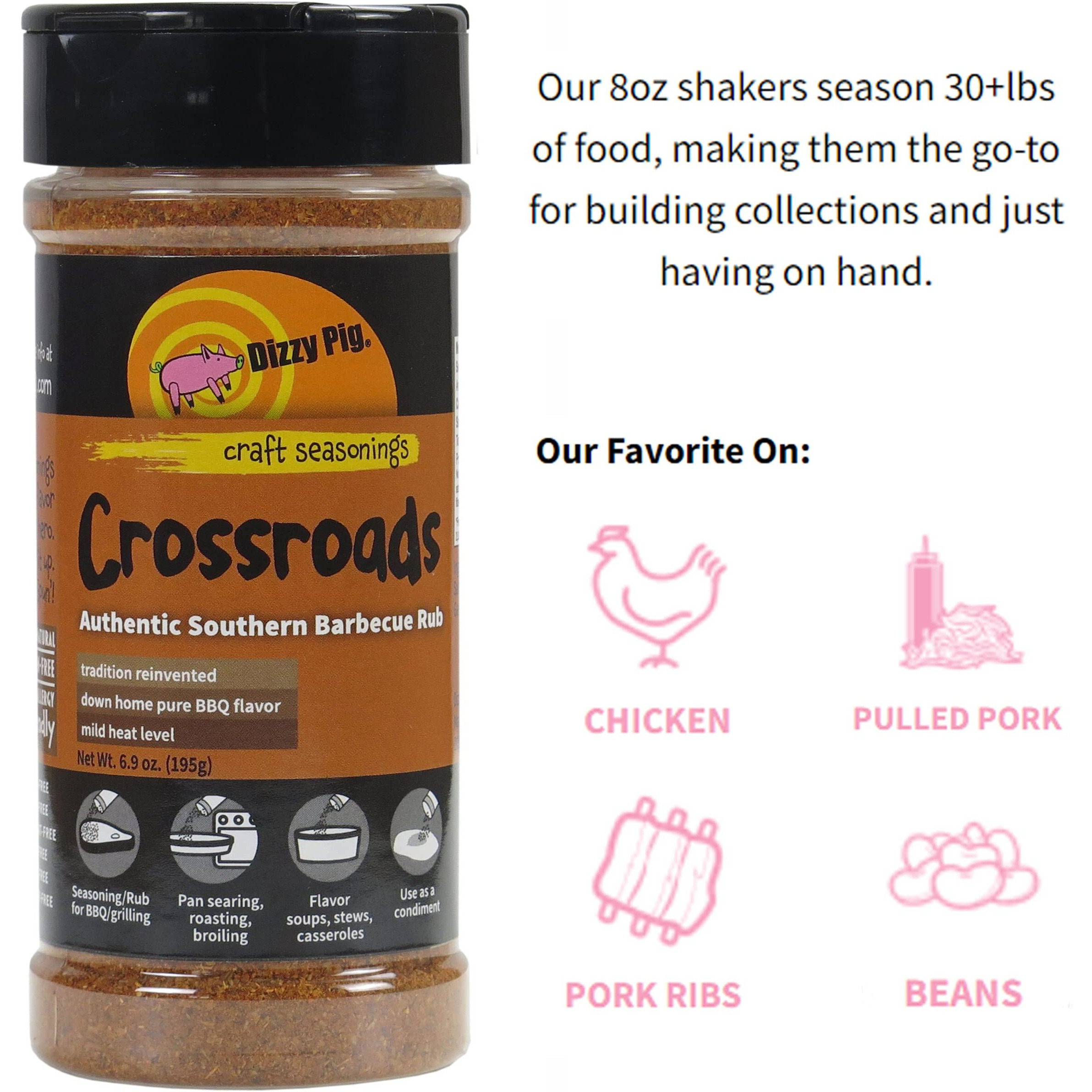 Dizzy Pig Crossroads Authentic Southern Barbecue Seasoning Rub (8Oz Shaker) - Seasons 30+Lbs Of Food - Hand Made In The Usa - Msg Free, Gluten Free