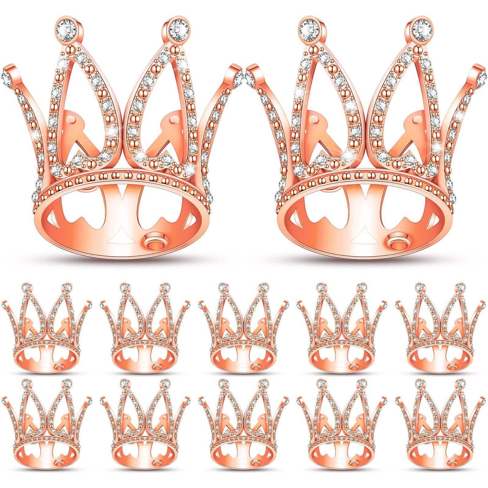 12 Pieces Crown Cake Topper Mini Baby Crown Tiny Queen Crown Small Princess Headpiece Cake Decoration For Women Lady Girl Bridal Wedding Royal Themed Baby Shower Decor Birthday Party (Rose Gold)