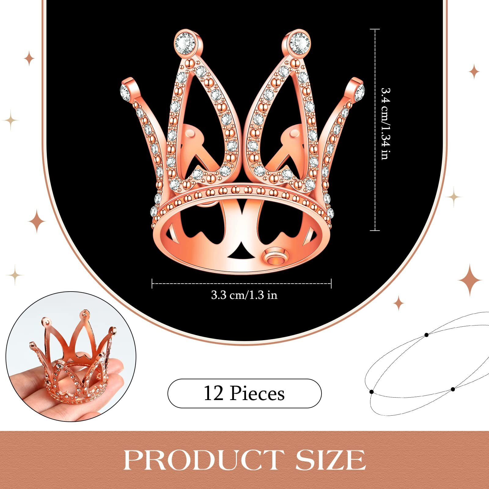 12 Pieces Crown Cake Topper Mini Baby Crown Tiny Queen Crown Small Princess Headpiece Cake Decoration For Women Lady Girl Bridal Wedding Royal Themed Baby Shower Decor Birthday Party (Rose Gold)