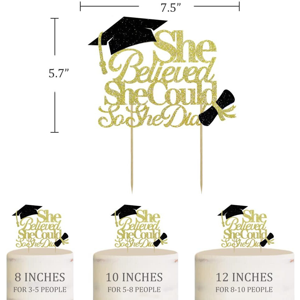 She Believed She Could So She Did Cake Topper For Graduation Decorations, 2024 Graduation Cake Topper, Congrats Grad 2024 Graduation Party Supplies (Gold)