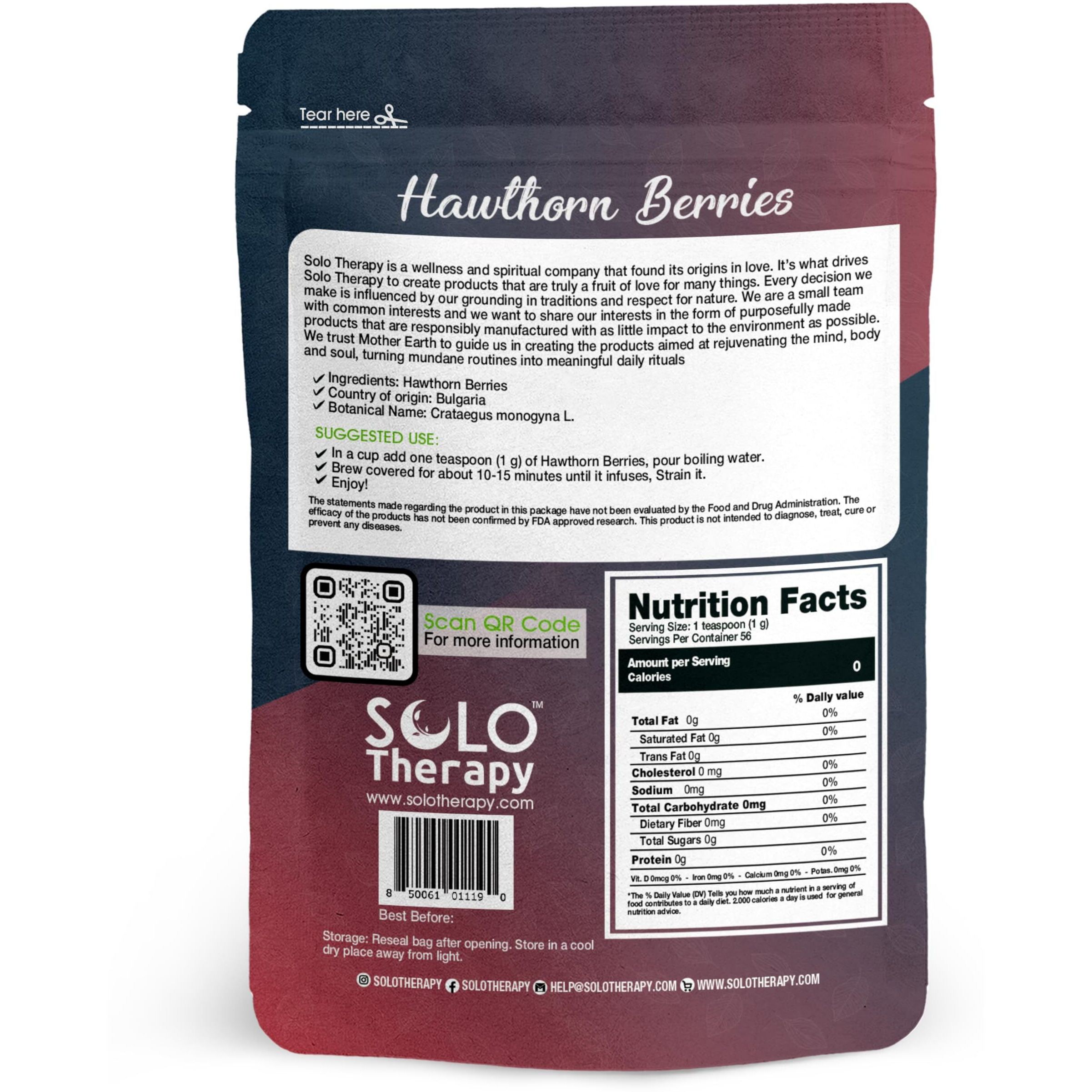 Hawthorn Berry Tea - 56 Grams - Hawthorn Berries Whole Herbal Tea - Resealable Bag - 56 Grams - Premium Quality (Hawthorn Berries)