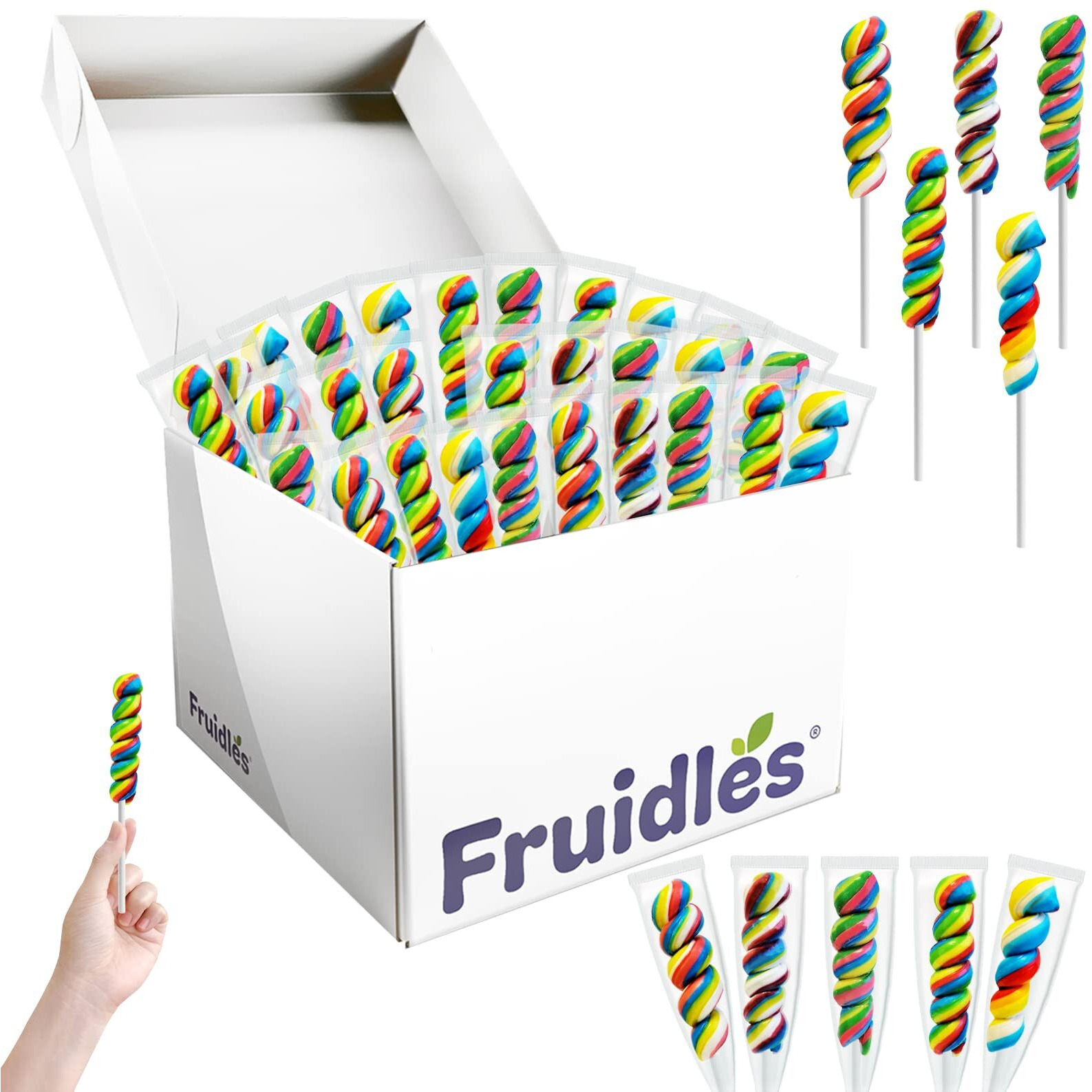 The Dreidel Company Twist Rainbow Lollipop, 4 Color Variety, Mixed Fruit Flavor, Individually Wrapped, 3"" Inch Sucker (24-Pack)