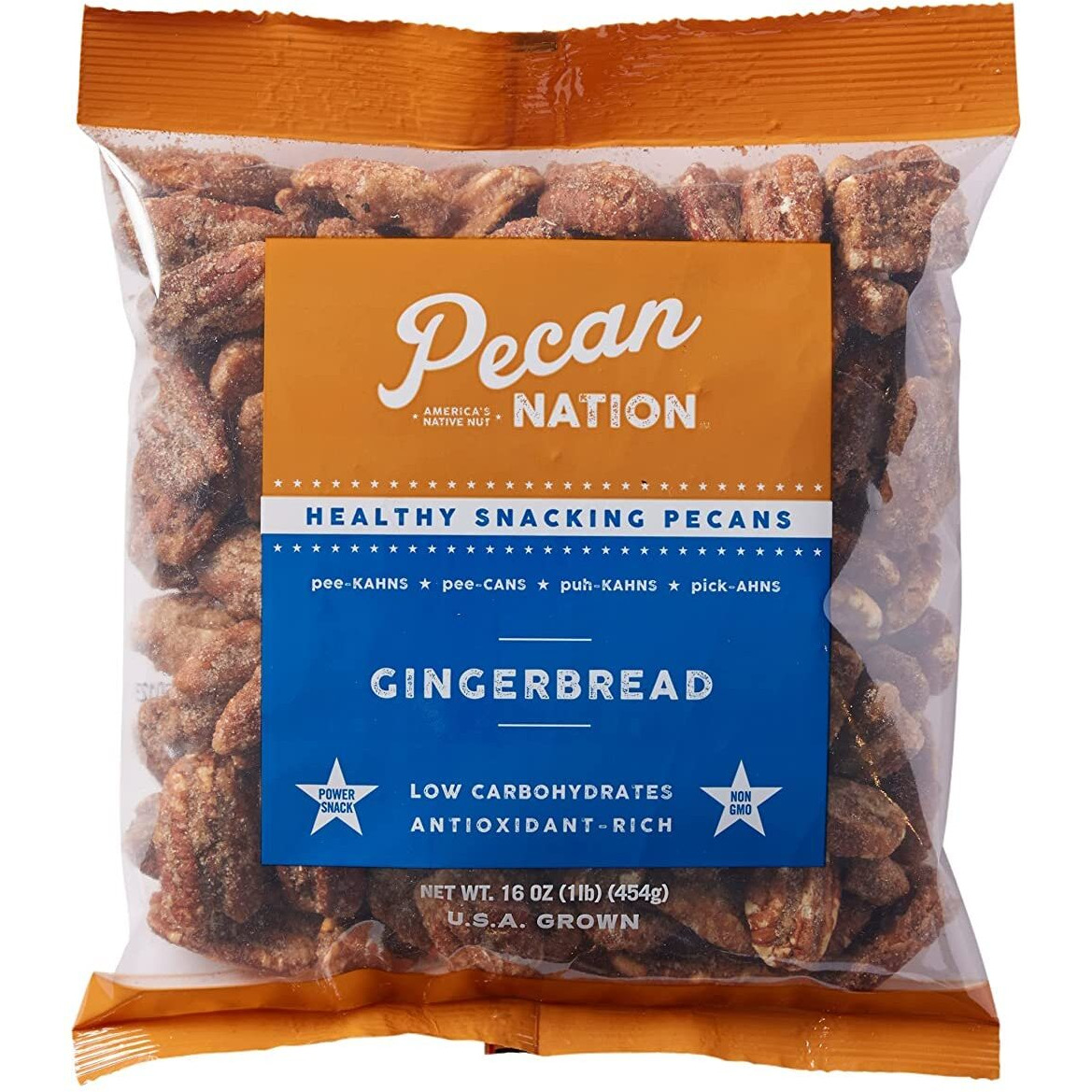 Pecan Nation Gingerbread Holiday Roasted Pecan Halves 16 Oz., Natural, No Preservatives, Antioxidant-Rich, Non-Gmo, Healthy Snacking Pecans For Adults And Kids
