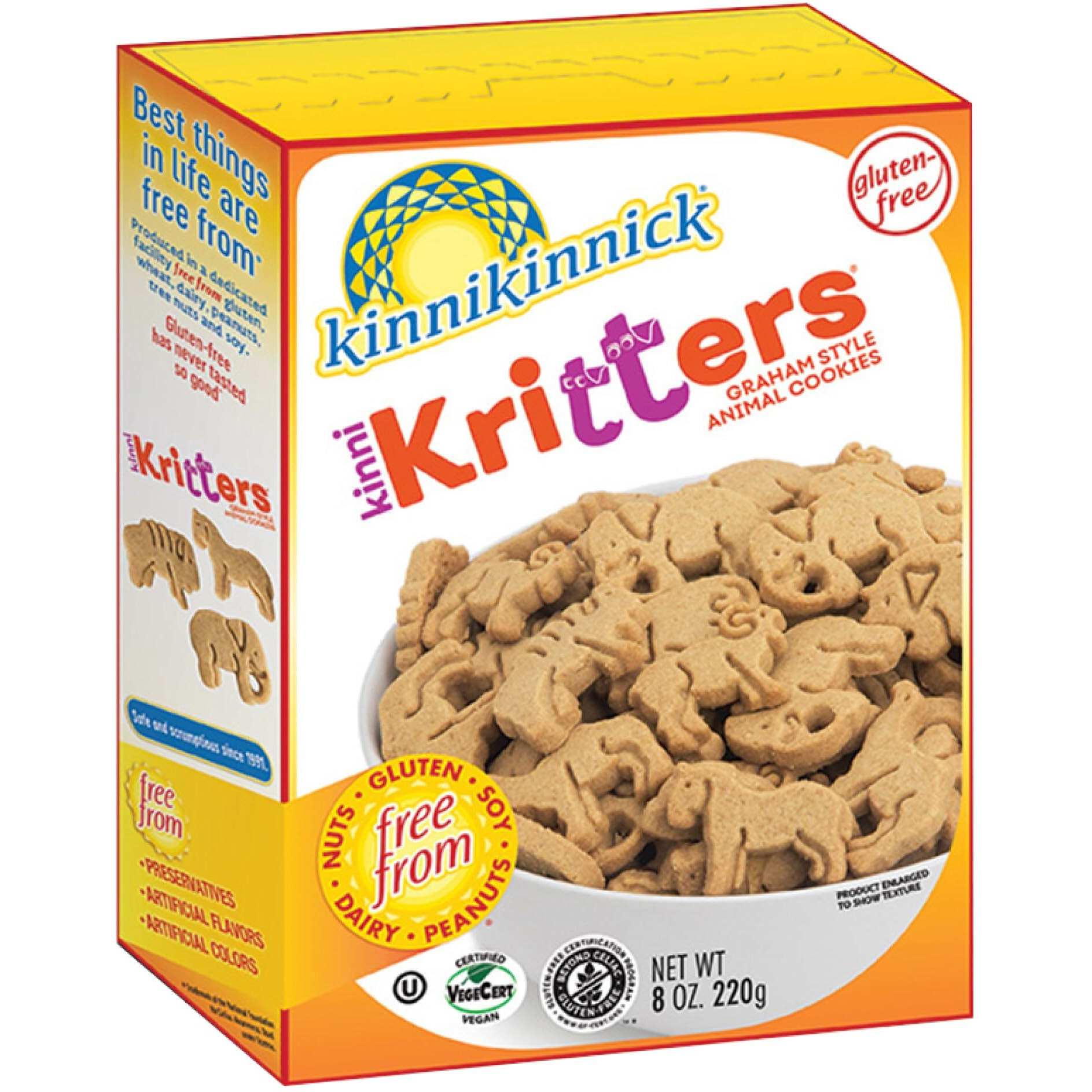 Kinnikinnick - Kinnikritters Graham Style Animal Cookies - Gluten Free, Allergy Friendly Vegan Animal Crackers - 8 Oz. Box
