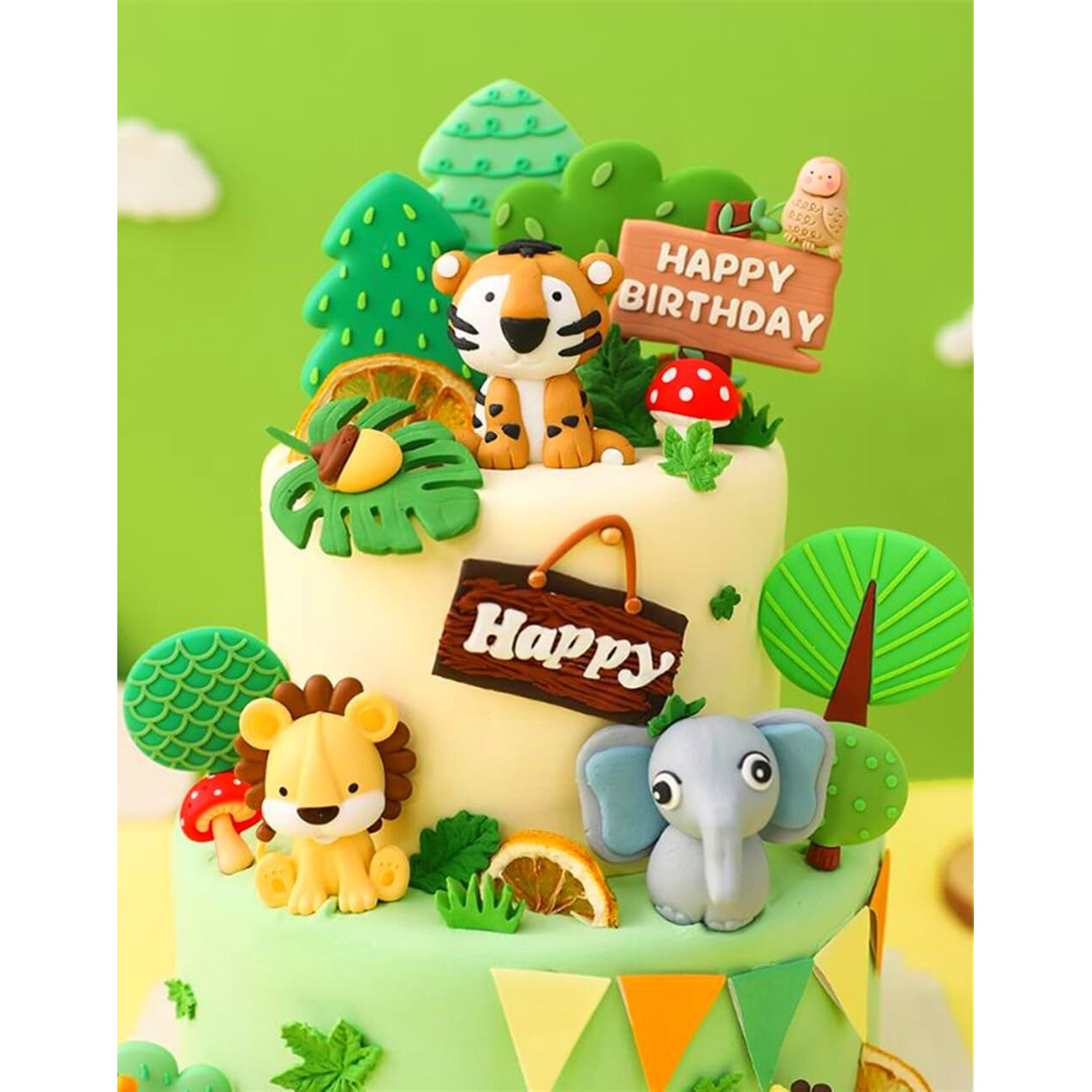 Jevenis Luxury Jungle Baby Animals Cake Decoration Wild One Cake Decoration Safari Cake Decoration Giraffe Elephant Lion Tiger Cake Jungle Animals Birthday Party Decoration