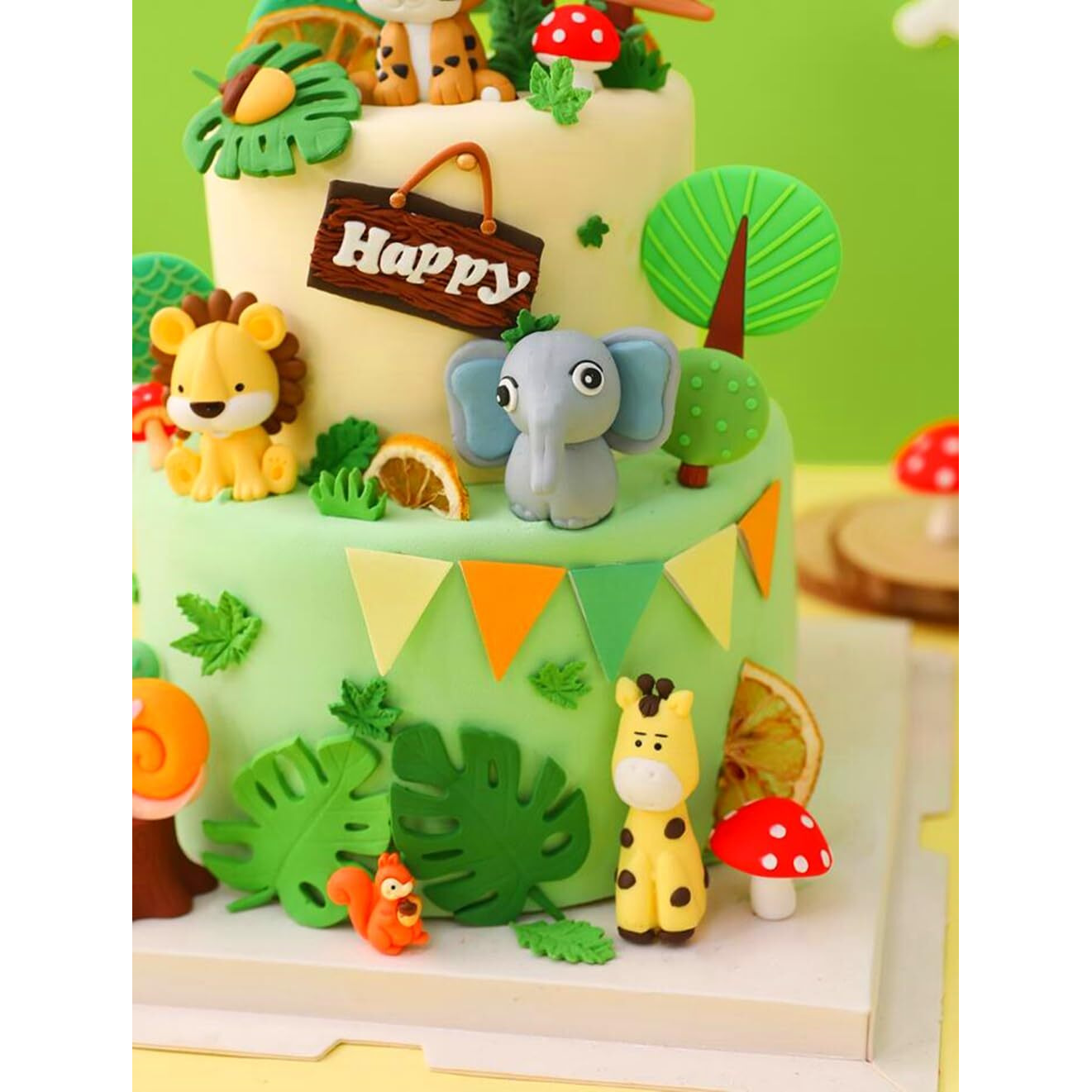 Jevenis Luxury Jungle Baby Animals Cake Decoration Wild One Cake Decoration Safari Cake Decoration Giraffe Elephant Lion Tiger Cake Jungle Animals Birthday Party Decoration
