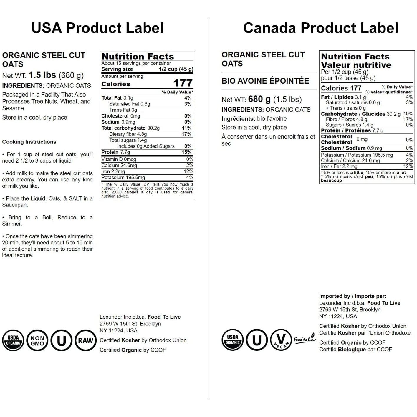 Food To Live Organic Steel Cut Oats, 1.5 Pounds - 100% Whole Grain Irish Oats, Non-Gmo Cereal, Non-Irradiated, Vegan, Bulk, Product Of The Usa