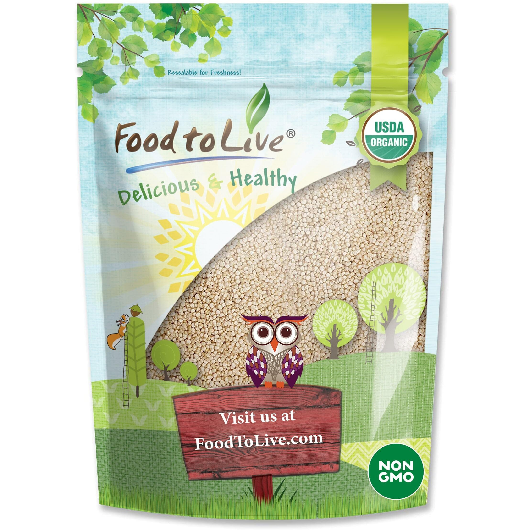 Food To Live - Organic Royal White Quinoa, 3 Pounds Whole Grain, Non-Gmo, Kosher, Raw, Vegan, Sirtfood, Bulk