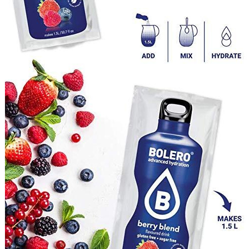 Bolero - Berry Blend Flavored, Sugar Free And Low Calorie Powdered Drink Mix, Makes 1/2 Gallon For Strong Flavor Or 1 Gallon For Mild Flavor, 12 Large Sachets - Europe's Favorite Drink Mix