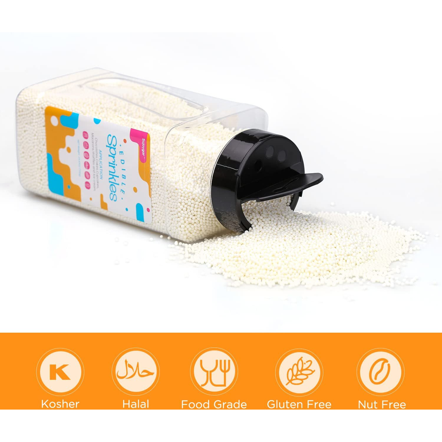 White Nonpareils Sprinkles, Food Grade 1.54 Lb Bulk, Sujoygar, White Sprinkles For Cake Decorating, Cupcake, Ice Cream, Chocolate