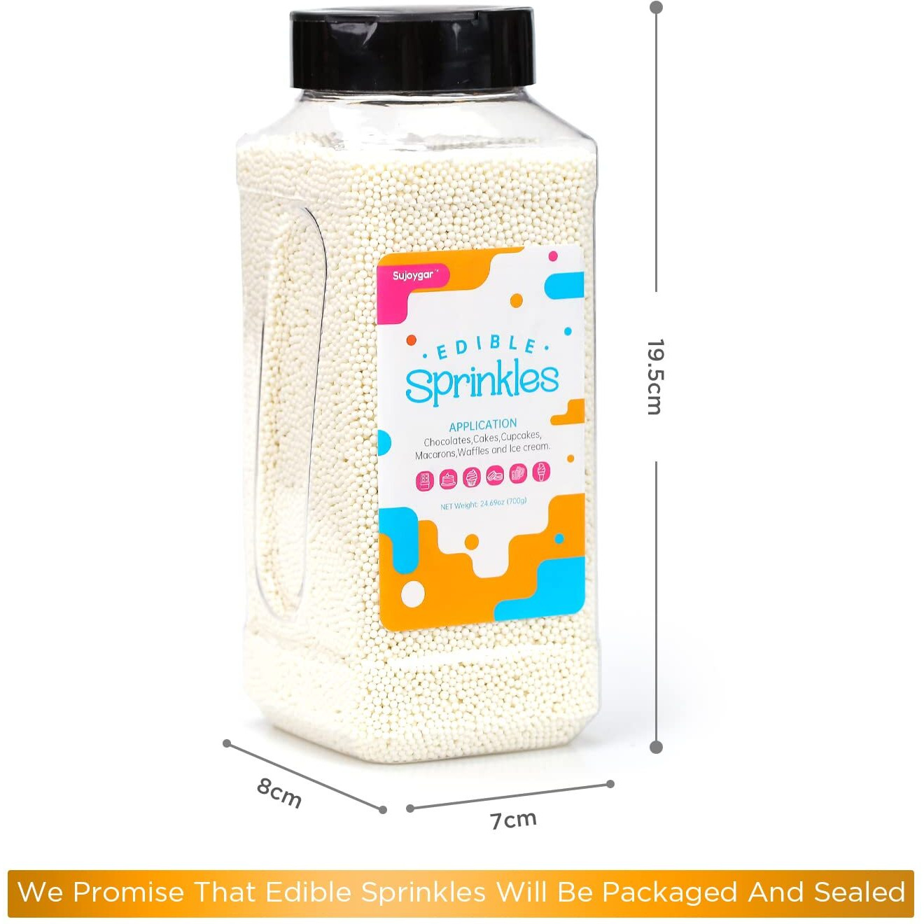 White Nonpareils Sprinkles, Food Grade 1.54 Lb Bulk, Sujoygar, White Sprinkles For Cake Decorating, Cupcake, Ice Cream, Chocolate