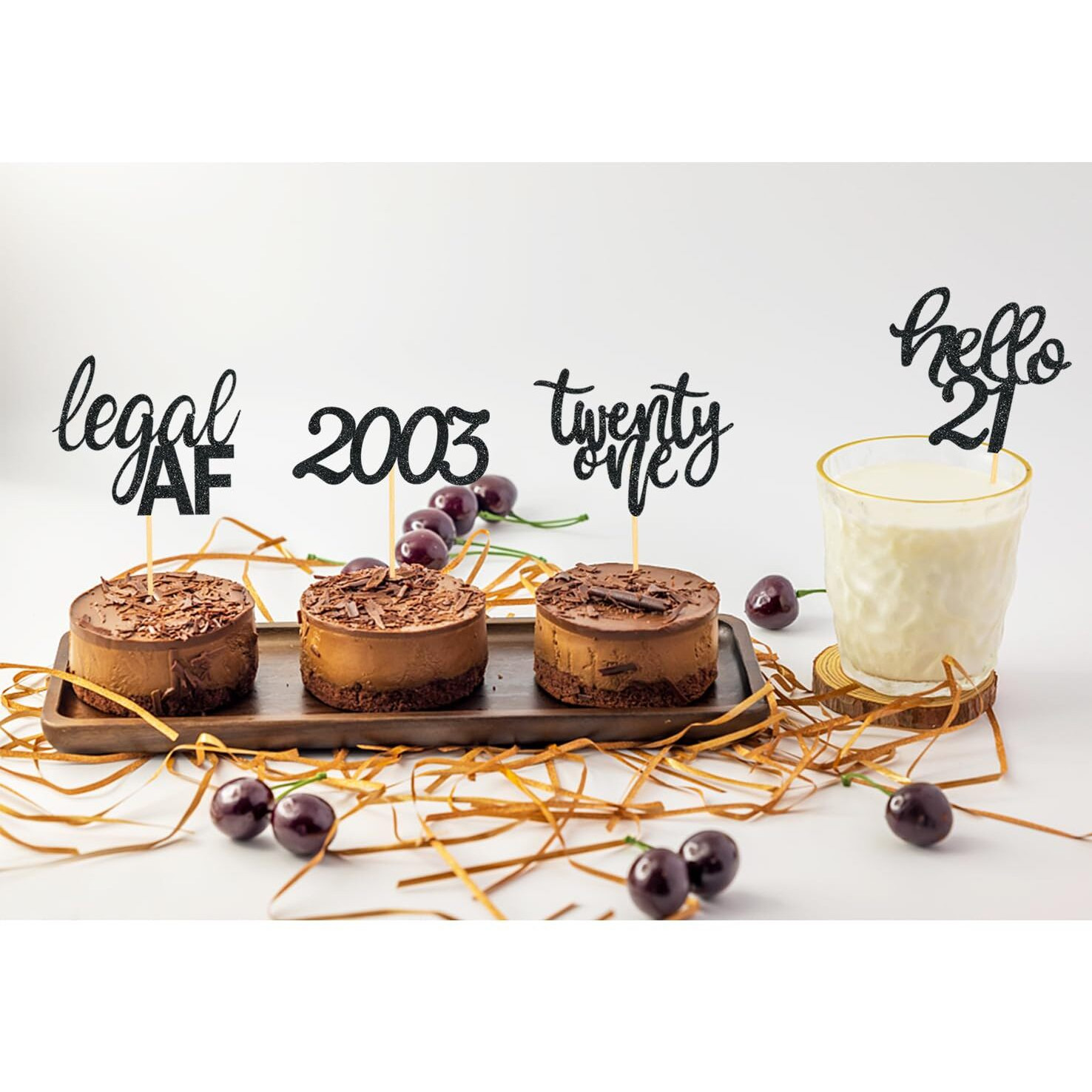 24 Pcs Silver Glitter 21St Birthday Cupcake Toppers For Celebrating Twenty-One Years Old Birthday Party Decorations