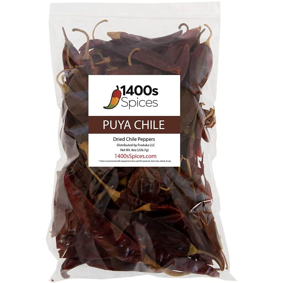 8Oz Puya Dried Whole Chile Peppers, Pulla Chili Seco Pods For Authentic Mexican Food, Heat-Sealed Resealable Bag By 1400S Spices