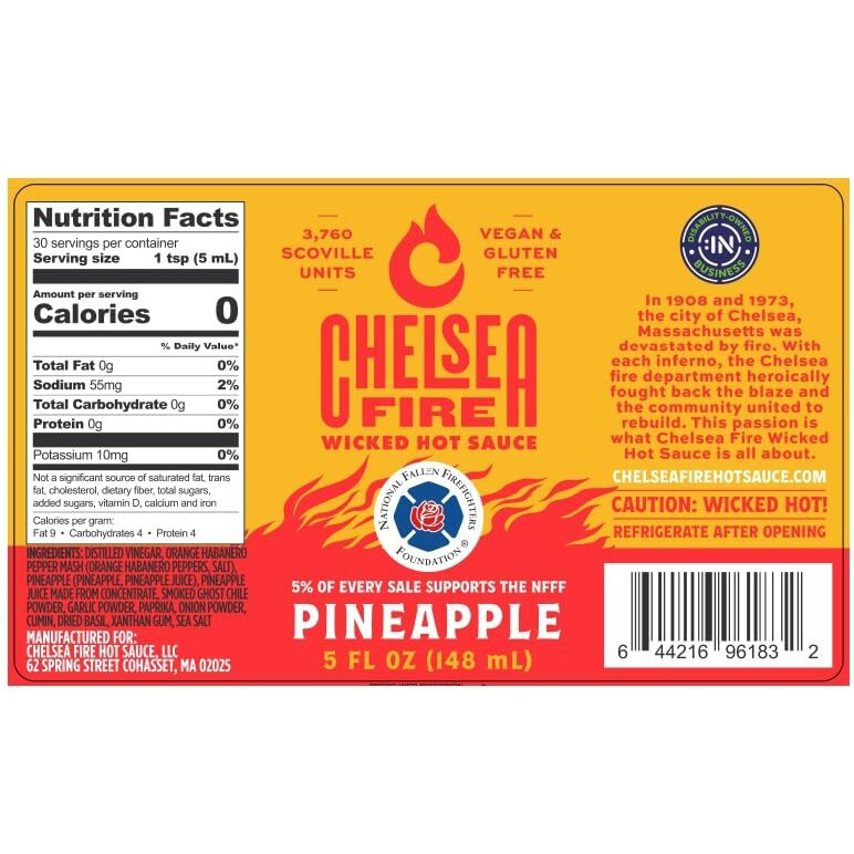Chelsea Fire Wicked Hot Pineapple Hot Sauce - Sweet And Spicy Tropical Heat, Gourmet Hot Sauce With Fresh Pineapple Flavor - Perfect For Grilling, Marinades, And Dipping - 5 Fl Oz Bottle