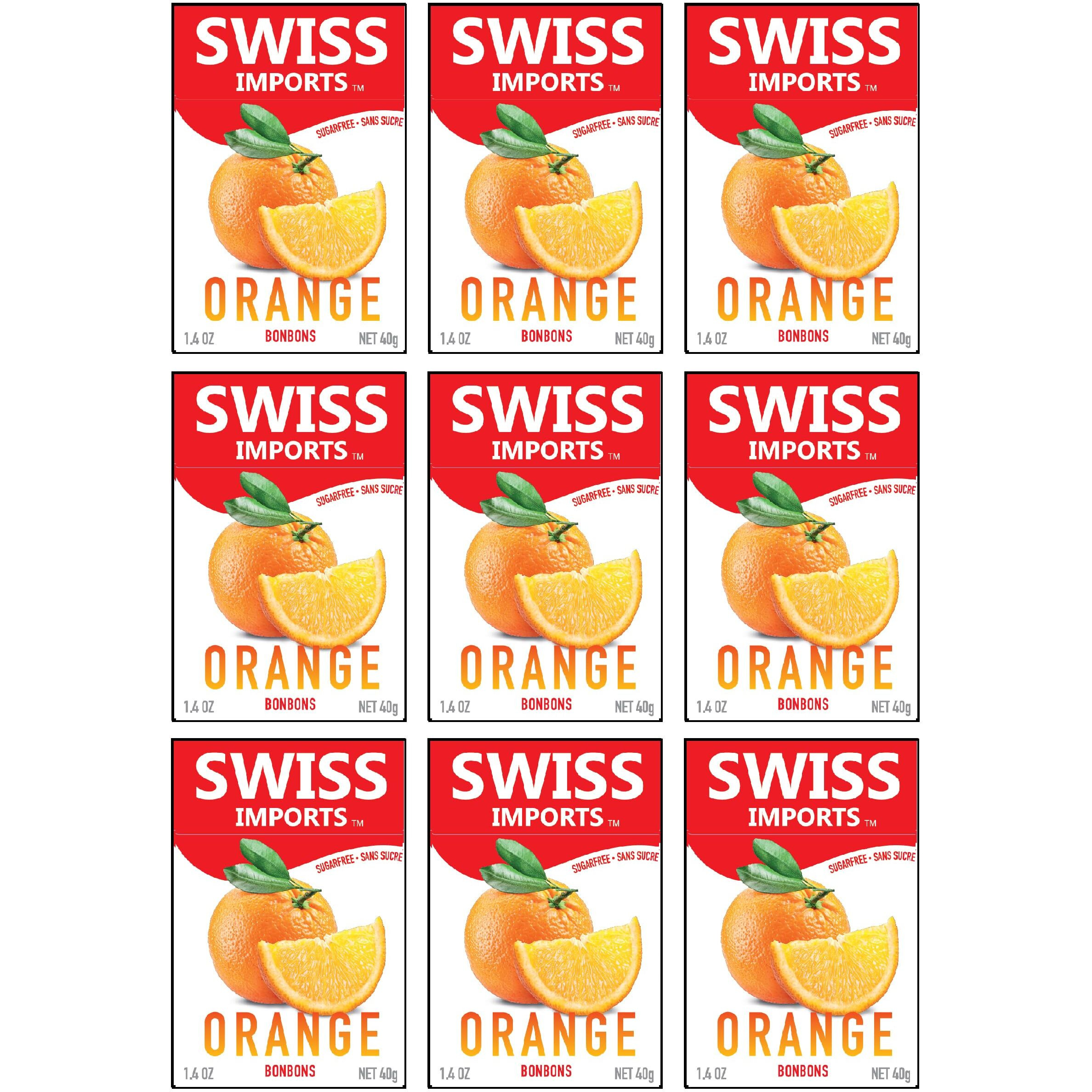Swiss Imports Sugar Free Bonbons Hard Candy Drops, Orange, 1.4 Oz/40G Box, 9 Pack