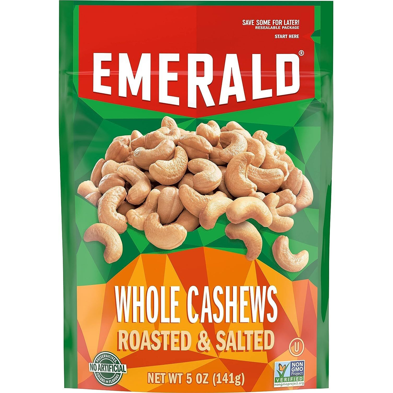 Emerald Nuts Combo (Variety Pack) Featuring Whole Cashews & Honey Glazed Cashews | 5 Oz Resealable Bags | Kosher Certified, Non-Gmo, Contains No Artificial Preservatives, Flavors Or Synthetic Colors