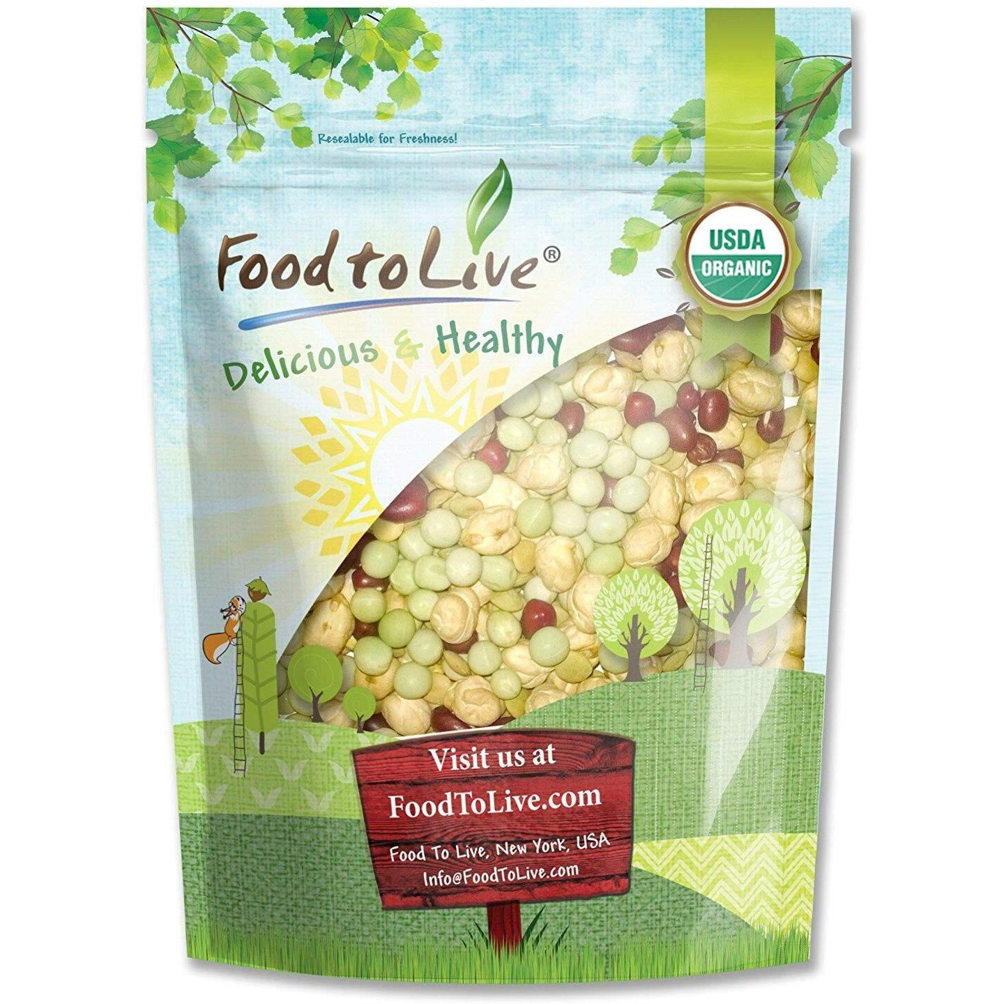 Food To Live Organic Crunchy Mix Of Sprouting Beans, 1 Pound - Non-Gmo, Kosher, Non-Irradiated, Vegan, Raw, Dried, Bulk - Organic Green Peas, Organic Adzuki, Organic Lentil, Organic Garbanzo
