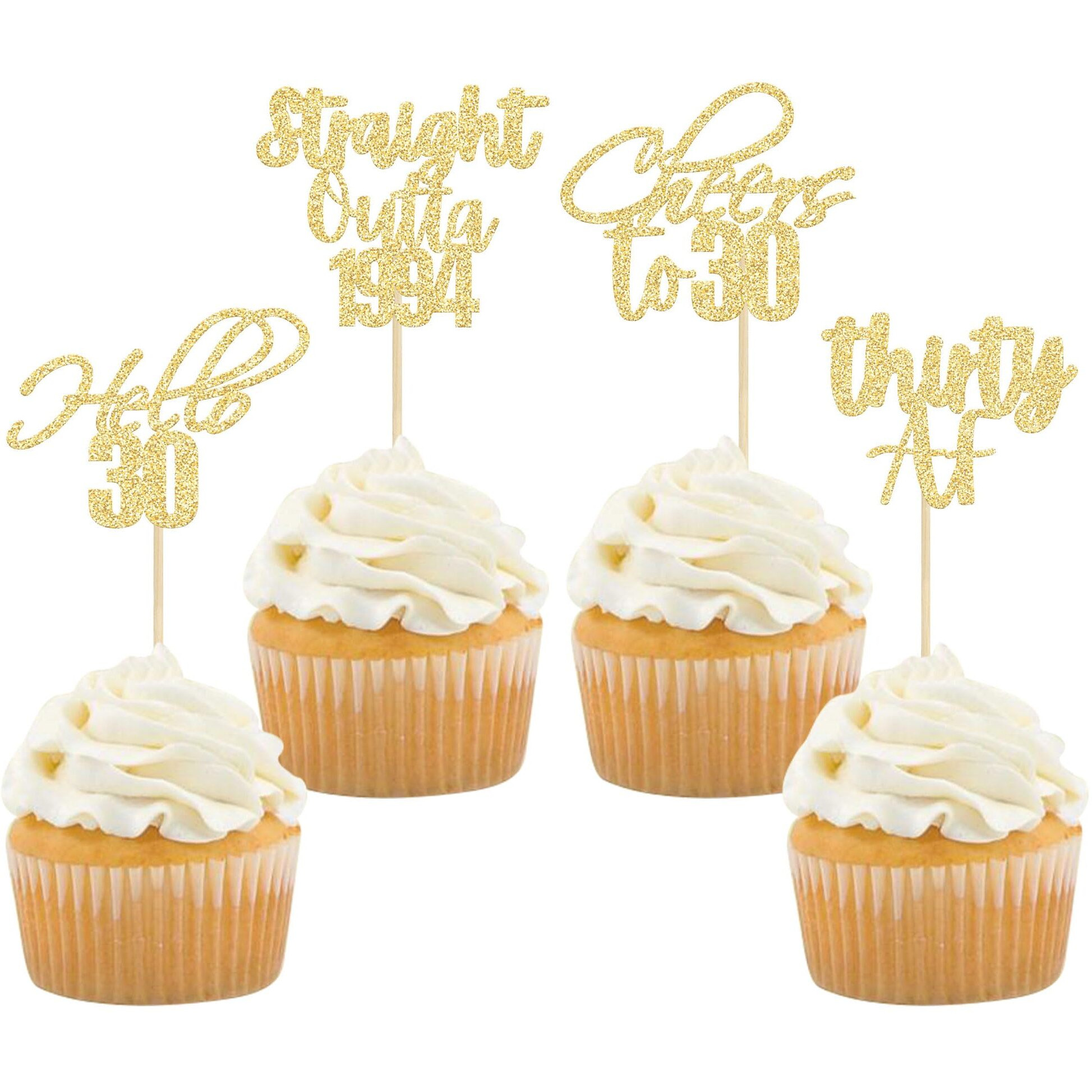 Gyufise 48 Pack Gold Glitter Hello 30 Cupcake Toppers Glitter Thirty Cheers To 30 Straight Outta 1994 Cupcake Picks For 30Th Birthday Anniversary Party Cake Decorations Supplies