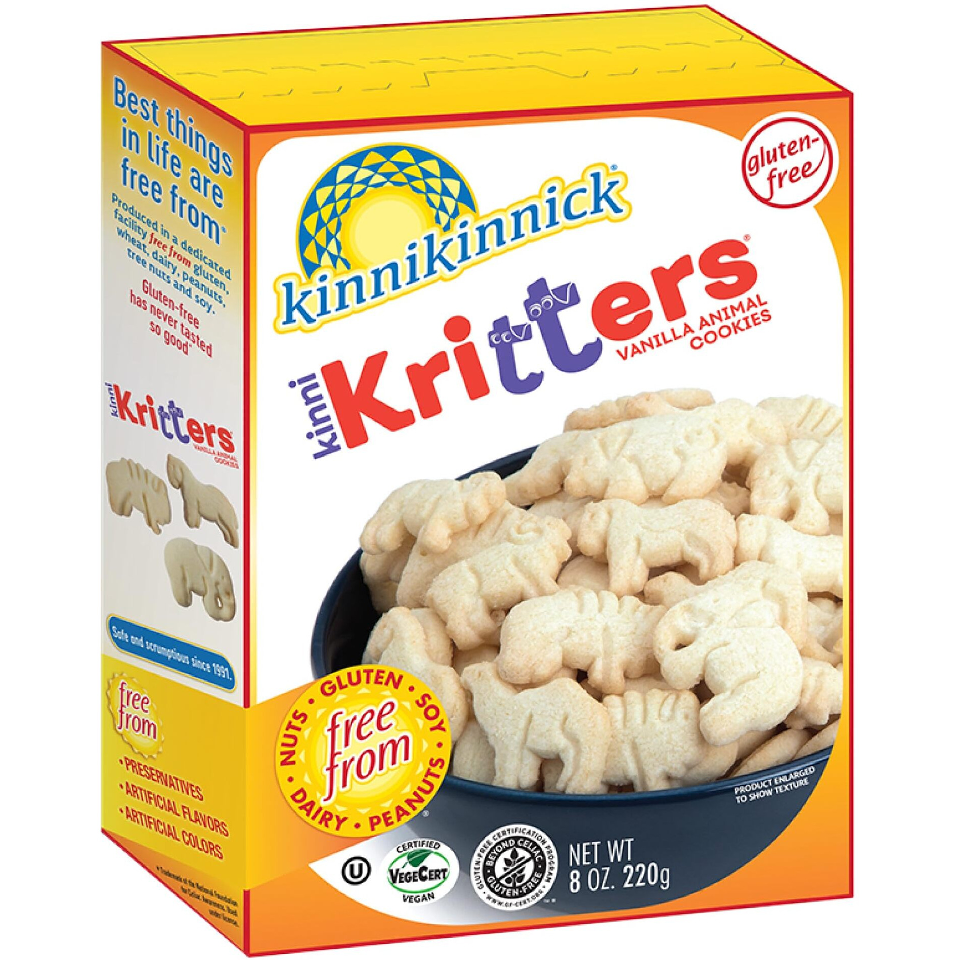 Kinnikinnick - Kinnikritters Animal Cookies - Gluten Free, Allergy Friendly Vegan Animal Crackers - 8 Oz. Box