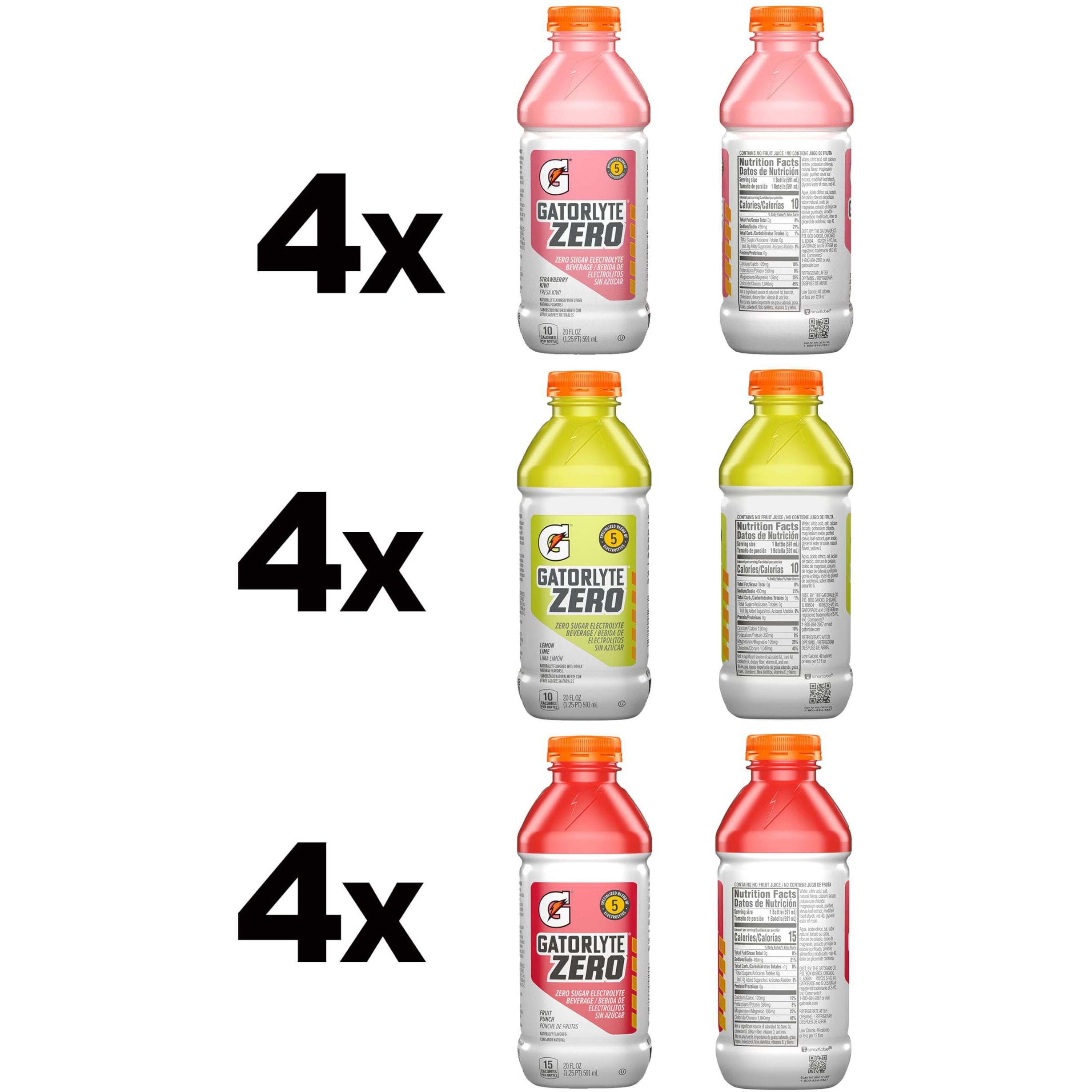 Gatorlyte Zero Variety Pack, Zero Sugar Hydration, 20 Fl Oz (Pack Of 12)