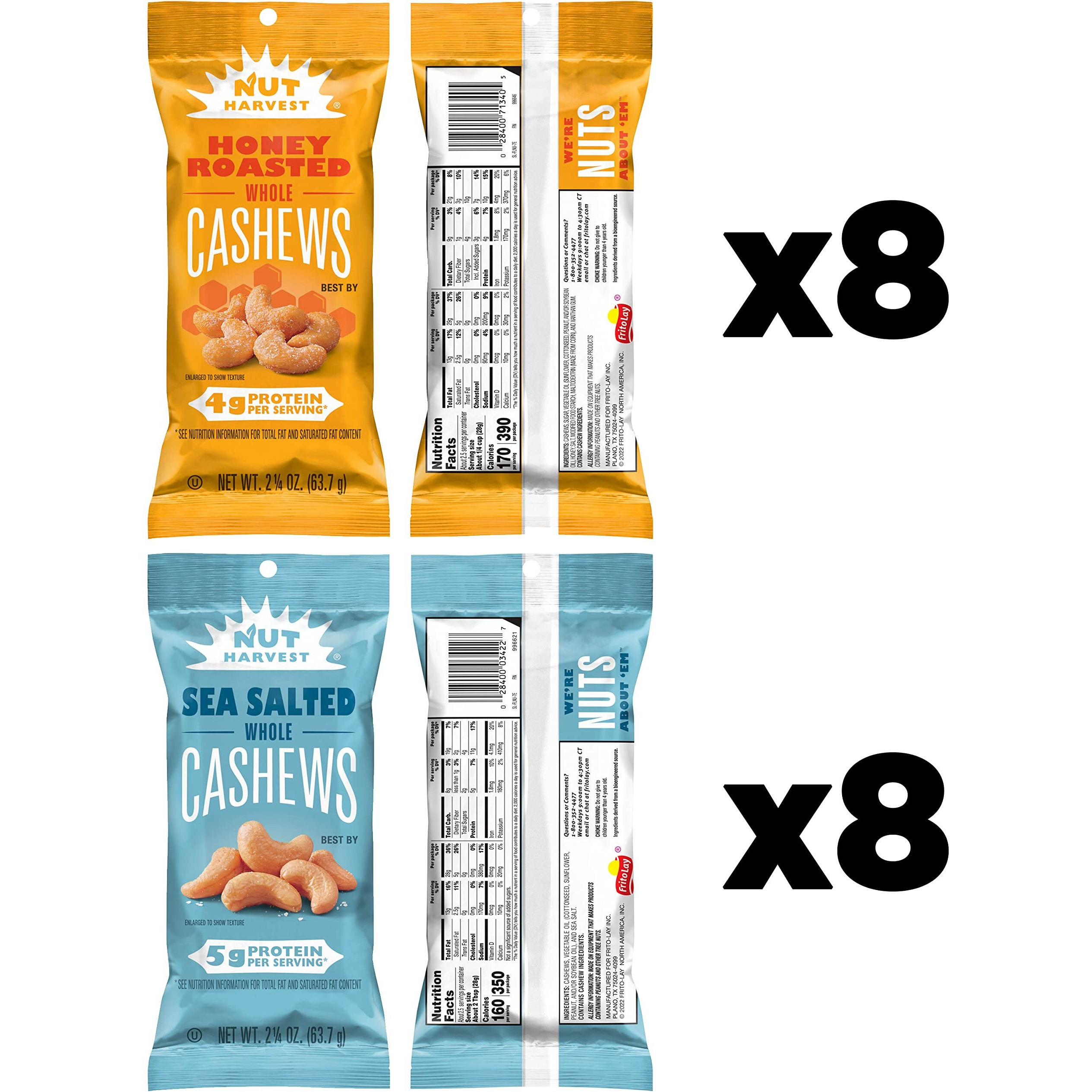 Nut Harvest, Sweet & Salty Cashews Variety Pack, 2.25 Ounce (Pack Of 16)