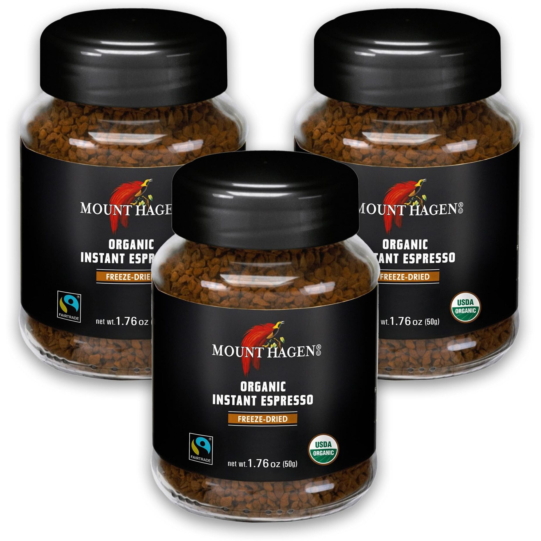 Mount Hagen Instant Espresso Coffee 3 Pack, Eco-Friendly Organic Espresso Coffee Made From Medium Roast Arabica Beans, Freeze Dried Instant Coffee, Fair-Trade, Kosher [3X1.76Oz/50G Jar]
