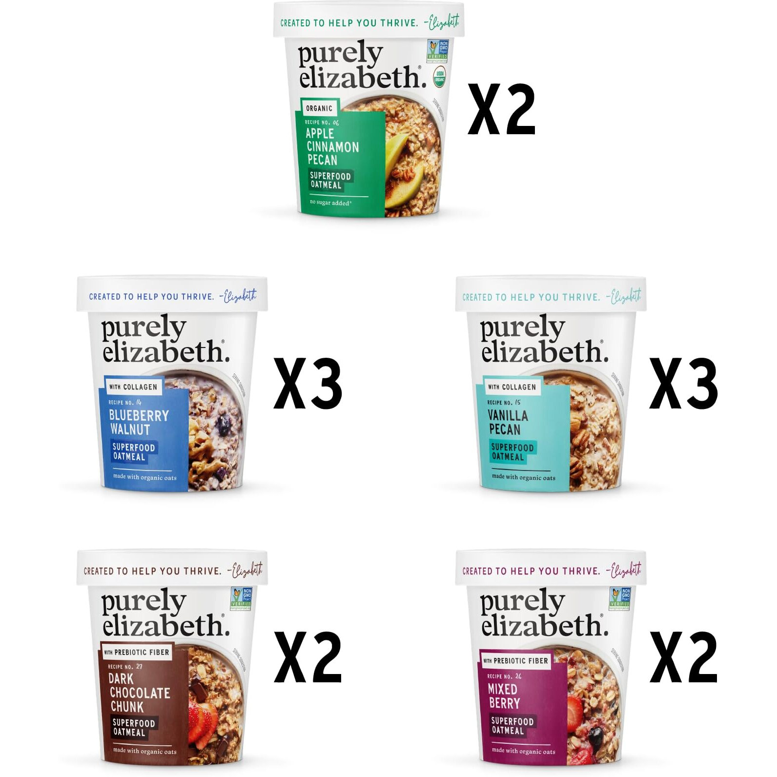Purely Elizabeth Best Sellers Variety Pack Superfood Oatmeal Cups, Great For Overnight Oats, Gluten-Free, 2 Ounce (Pack Of 12)