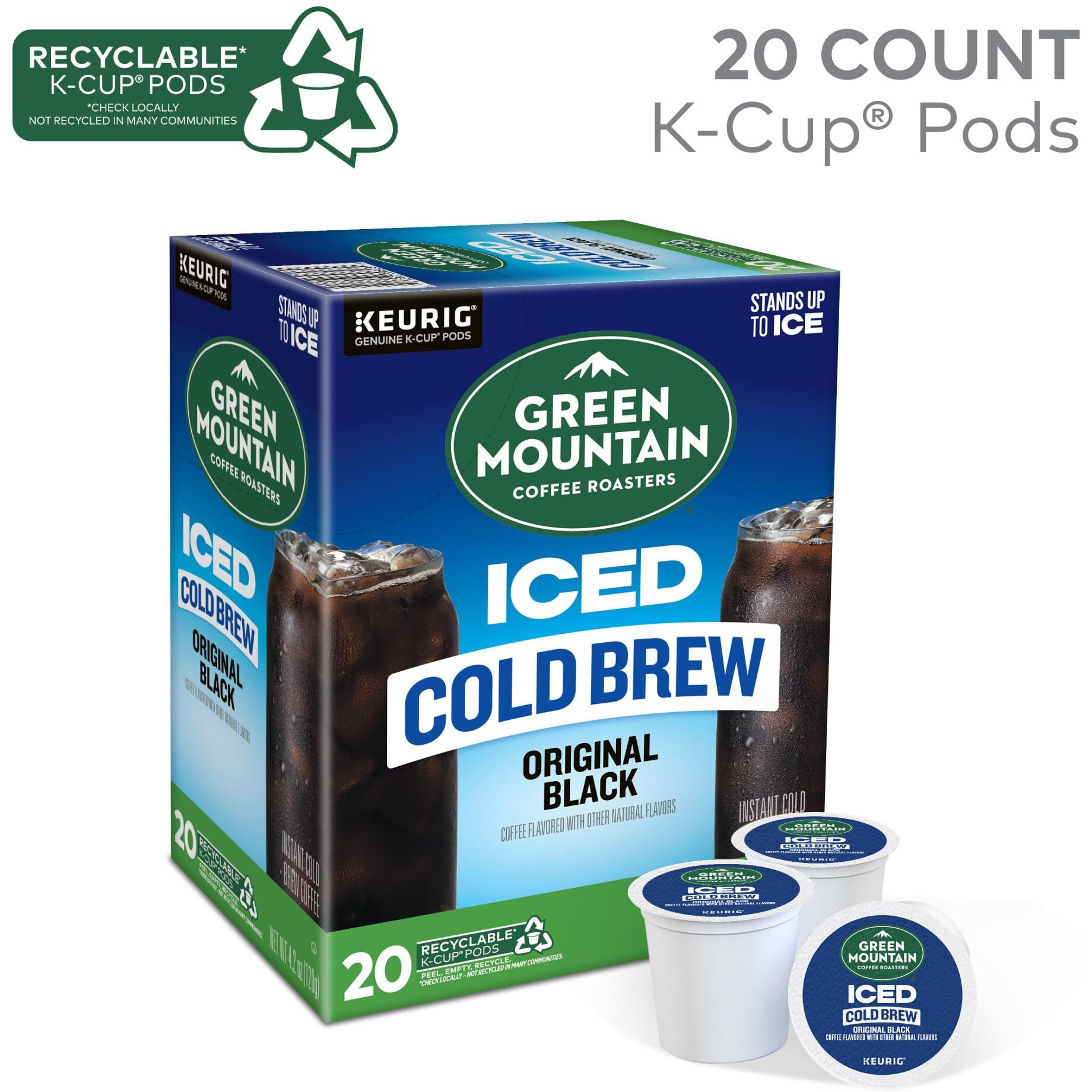 Green Mountain Coffee Roasters Original Black Iced Cold Brew Coffee, Single Serve Keurig K-Cup Pods, 20-Count Box