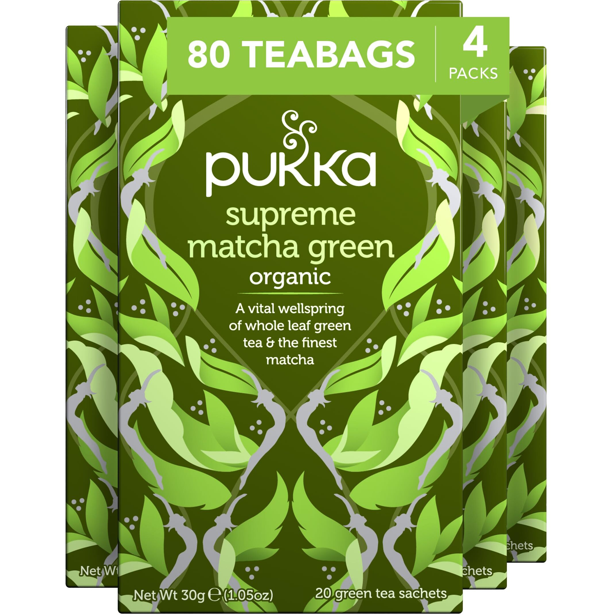 Pukka Herbs Supreme Matcha Green Organic Herbal Tea, Energizing Infusion Organic Tea Selection, With Matcha Powder, Ideal For Daily Vitality, 80 Total Tea Bags (20Ct - Pack Of 4)