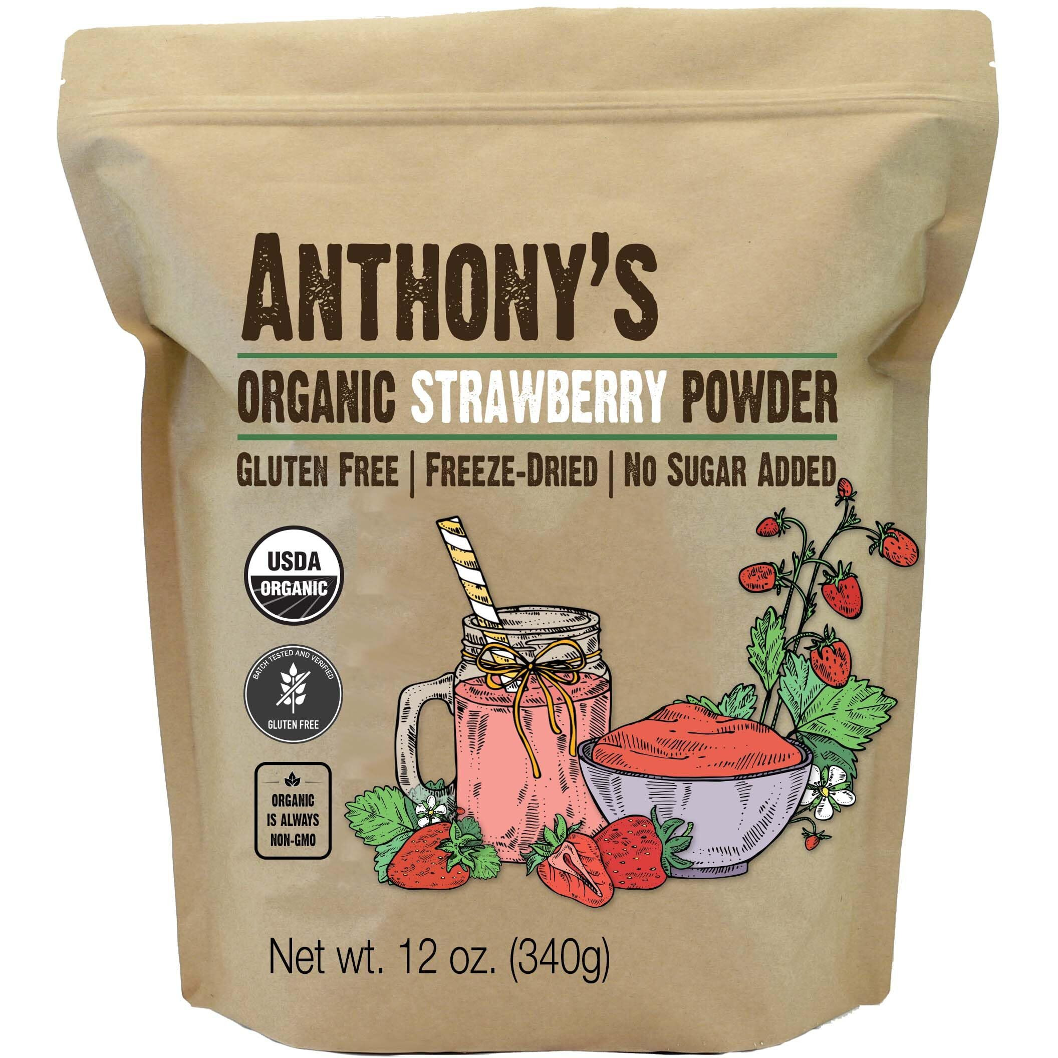 Anthony's Organic Strawberry Powder, 12 Oz, Freeze Dried, Gluten Free, No Sugar Added, Non Gmo