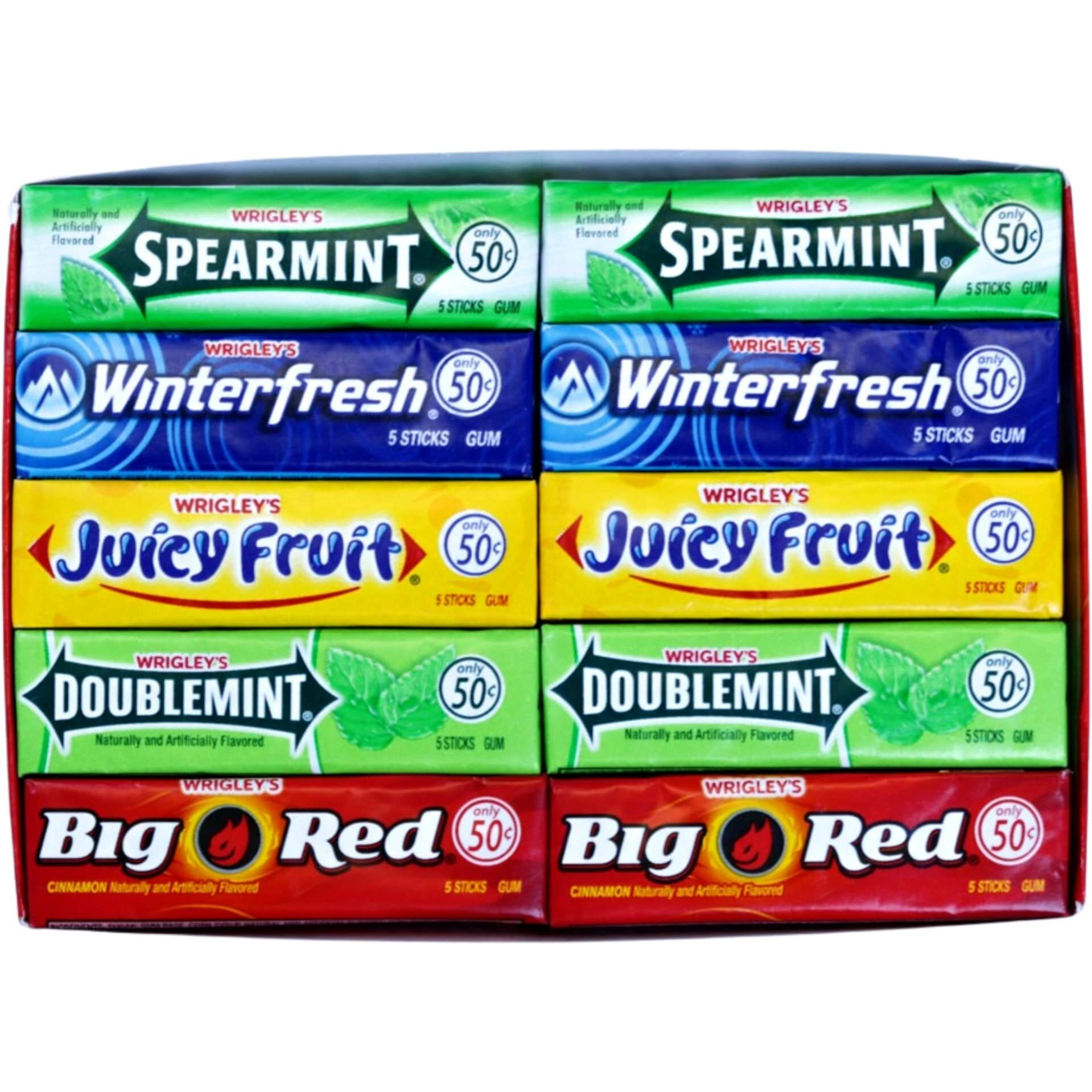 Wrigley's Chewing Gum Assortment 40 Packs - 8 Packs Of Each (5 Flavors) Doublemint, Spearmint, Juicy Fruit, Big Red, Winterfresh Bulk Gum