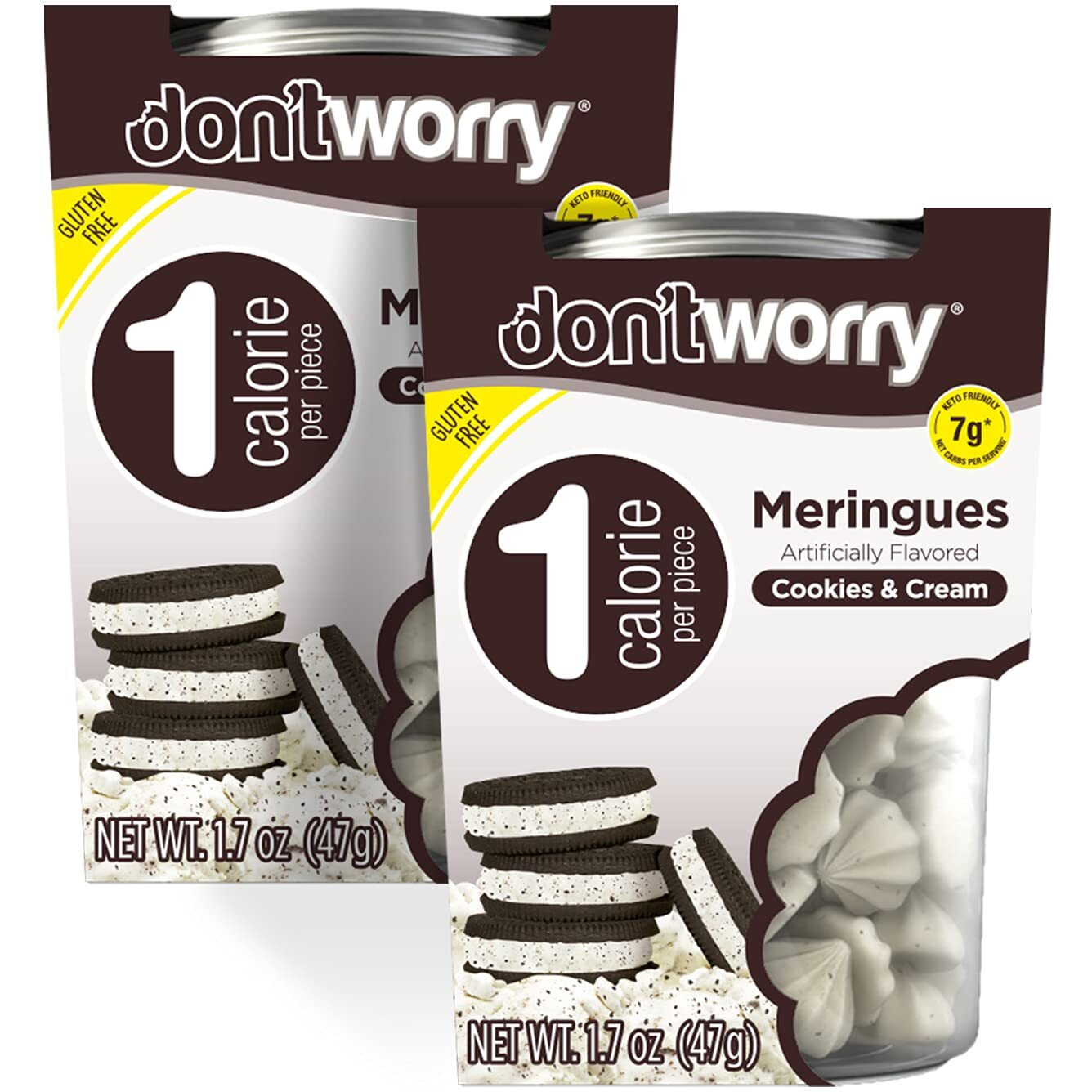 Don'Tworry Keto Friendly Merengue Cookies | Only 1 Calorie Per Piece | 2 Pack - Cookies And Cream | Healthy Candy, Gluten Free Snacks, Low Carb, Low Sugar, Low Calories