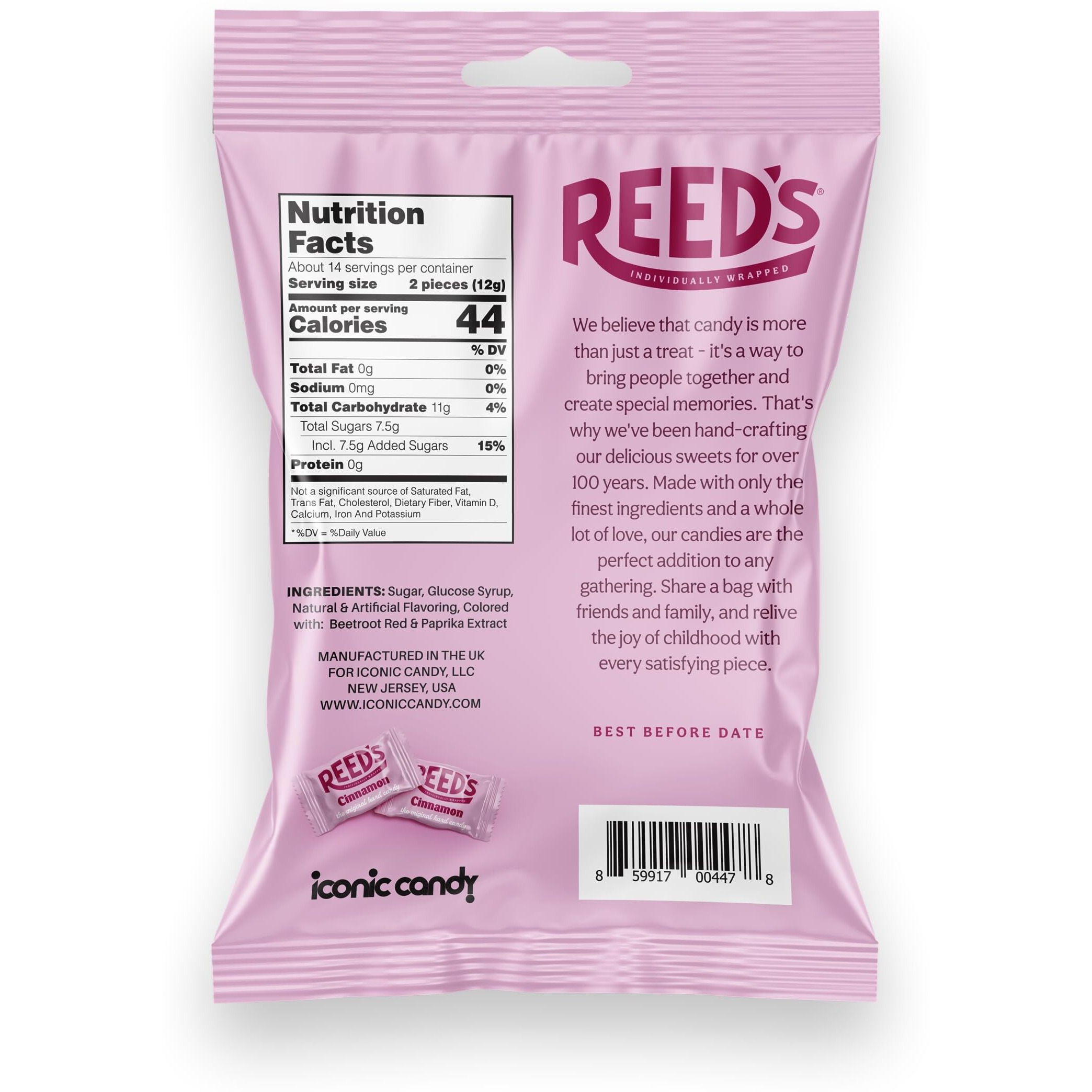 Reeds Individually Wrapped Cinnamon Candy | Traditional Cinnamon Hard Candy | Reeds Classic Spiced Hard Cinnamon Candy Brought To You By Iconic Candy | 6.25Oz Bag (1)