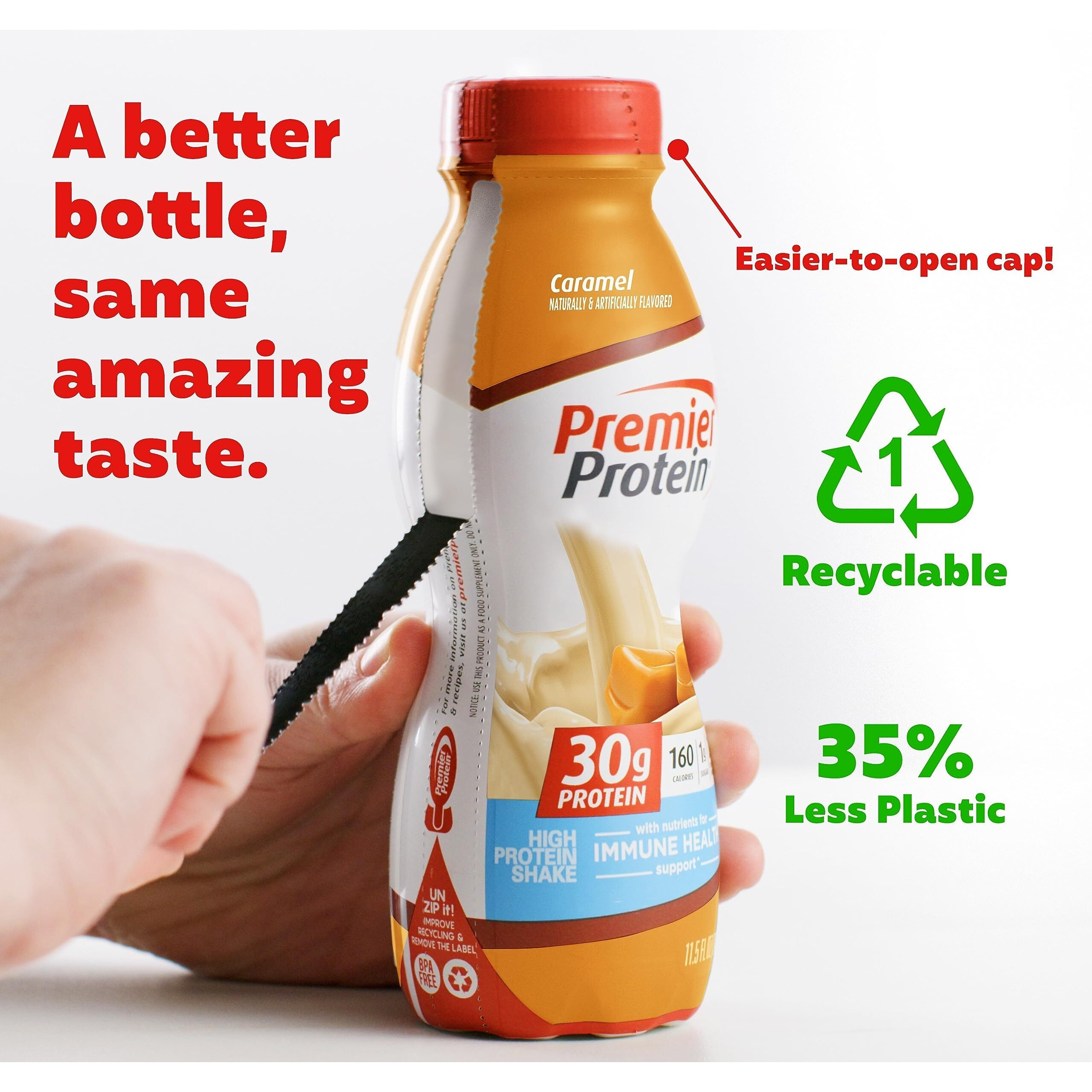 Premier Protein Liquid Protein Shake, Caramel, 30G Protein, 1G Sugar, 24 Vitamins & Minerals, Nutrients To Support Immune Health 11.5 Fl Oz Bottle (12 Pack)