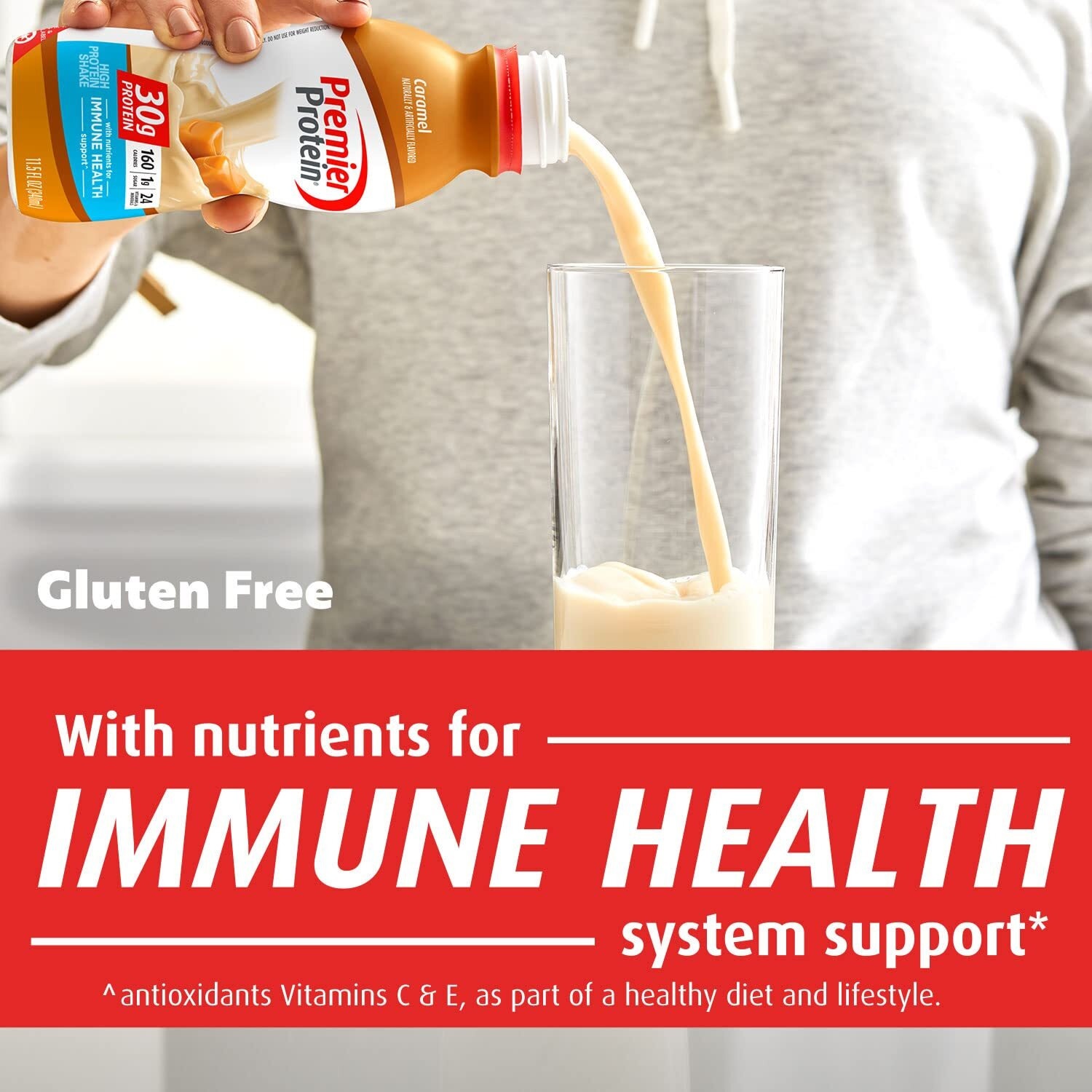 Premier Protein Liquid Protein Shake, Caramel, 30G Protein, 1G Sugar, 24 Vitamins & Minerals, Nutrients To Support Immune Health 11.5 Fl Oz Bottle (12 Pack)