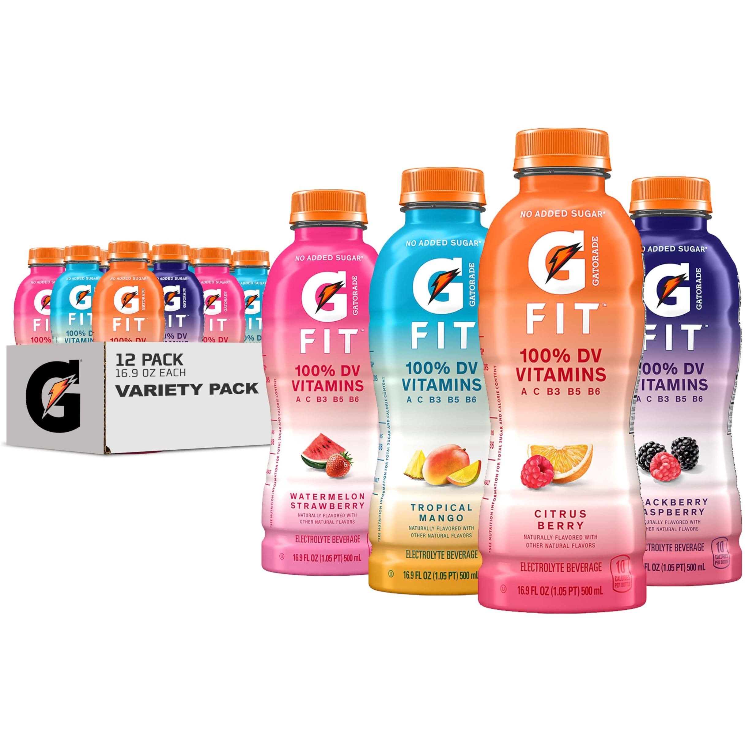 Gatorade Fit Electrolyte Beverage, Healthy Real Hydration, New 2.0 4 Flavor Variety Pack, 16.9.Oz Bottles (12 Pack)
