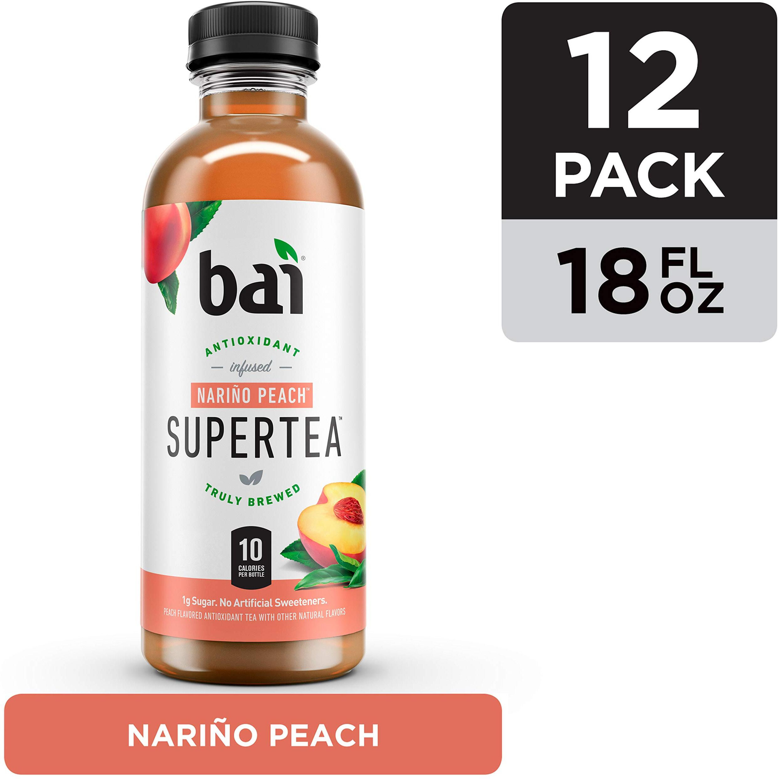 Bai Iced Tea, Narino Peach, Antioxidant Infused Supertea, Crafted With Real Tea (Black Tea, White Tea), 18 Fluid Ounce Bottles, 12 Count