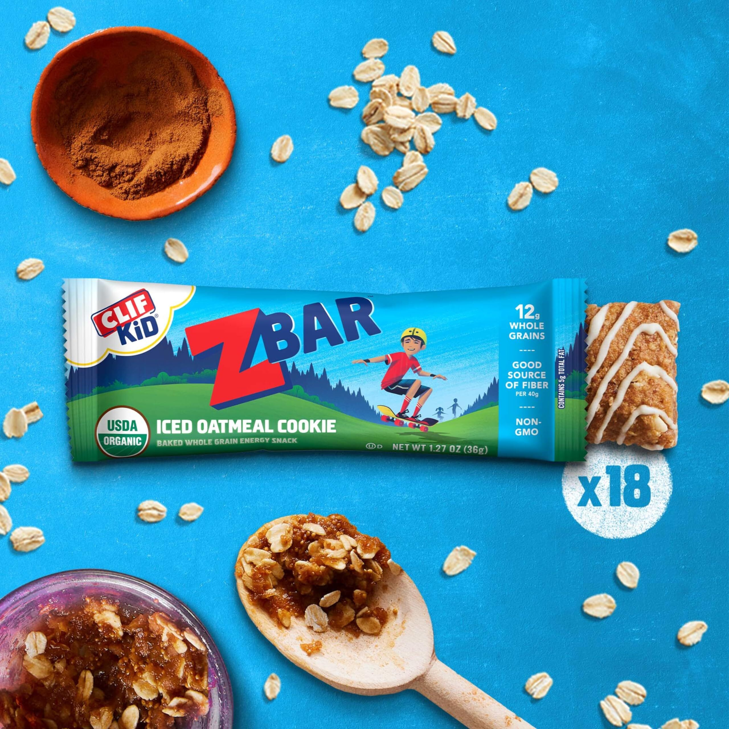 Clif Kid Zbar - Iced Oatmeal Cookie - Soft Baked Whole Grain Snack Bars - Usda Organic - Non-Gmo - Plant-Based - 1.27 Oz. (18 Pack)