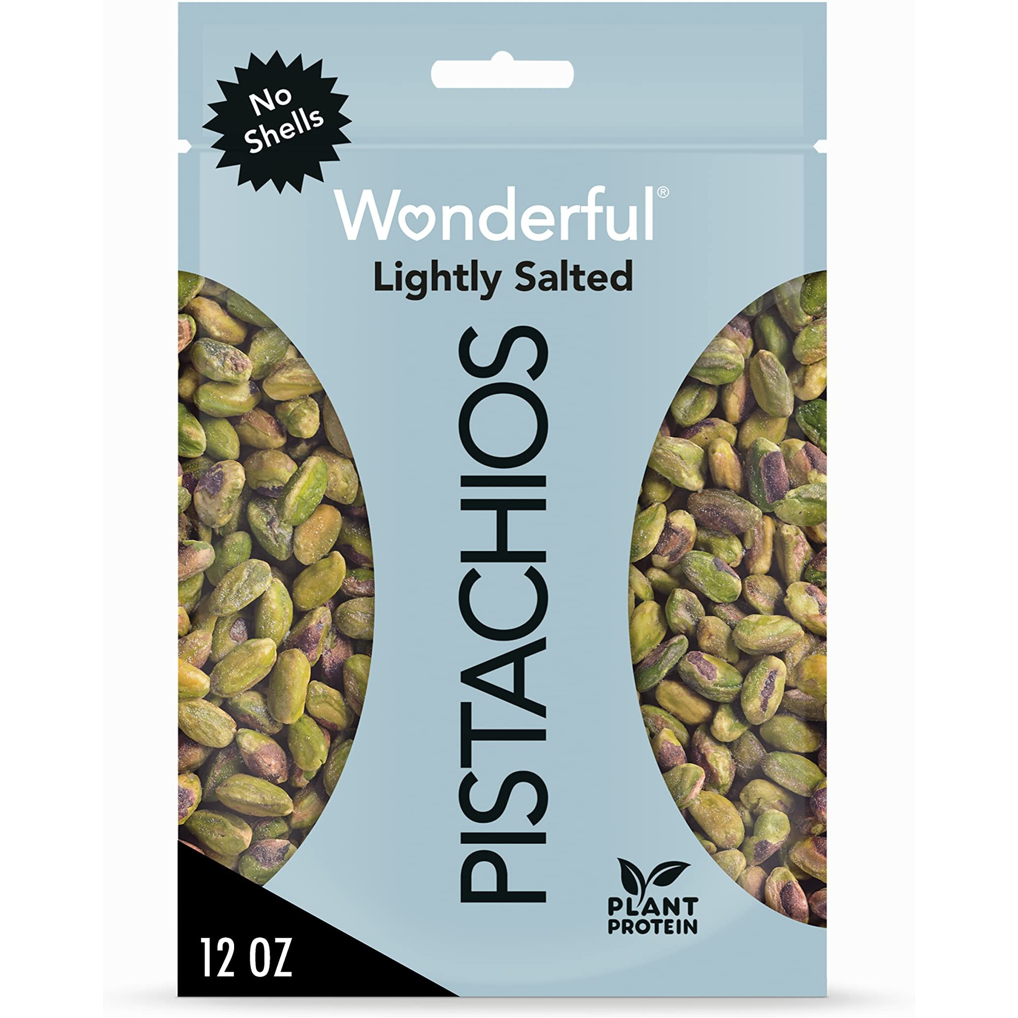 Wonderful Pistachios No Shells, Lightly Salted Nuts, 12 Ounce Resealable Bag, Protein Snacks, Gluten Free, Healthy Snack