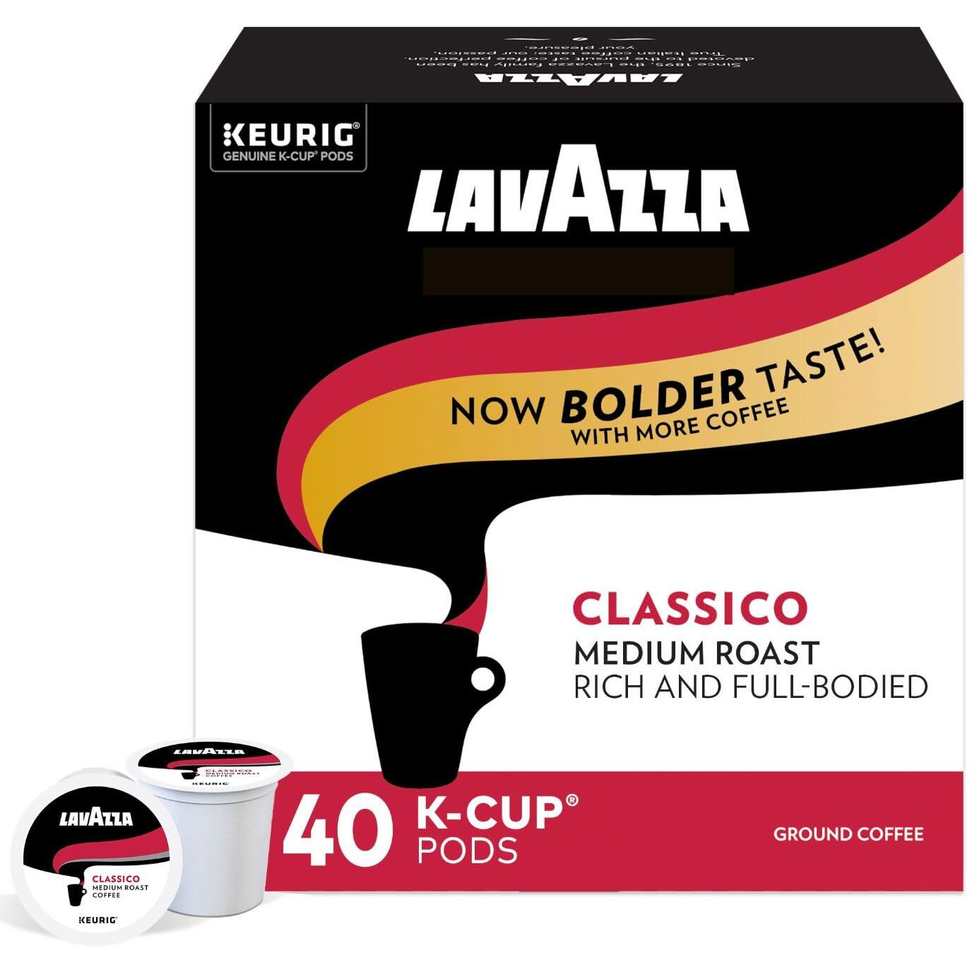 Lavazza Medium Roast Singleserve Coffee Kcups For Keurig Brewer, Classico, 40 Count