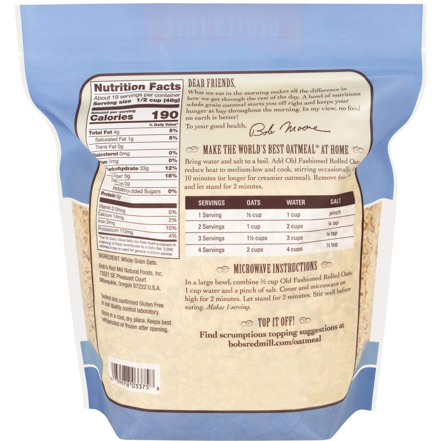 Bob's Red Mill Old Fashioned Rolled Oats, Gluten Free, 32 Ounces (Pack Of 4)