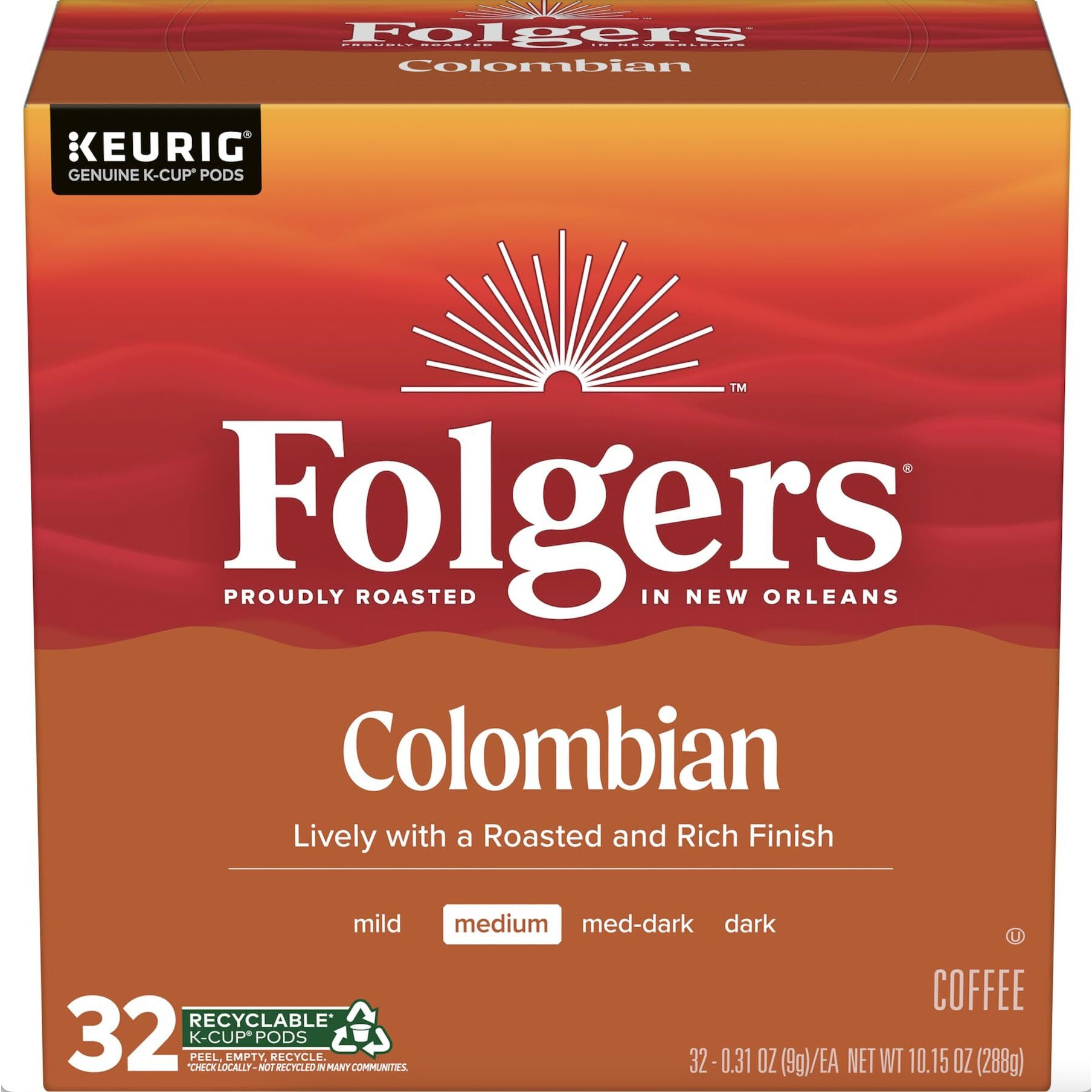 Folgers Colombian Medium Roast Coffee, 128 Keurig K-Cup Pods